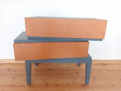 21st Century Cabinet-Sculpture Contemporary Teal-Bronze in Wood-Resin