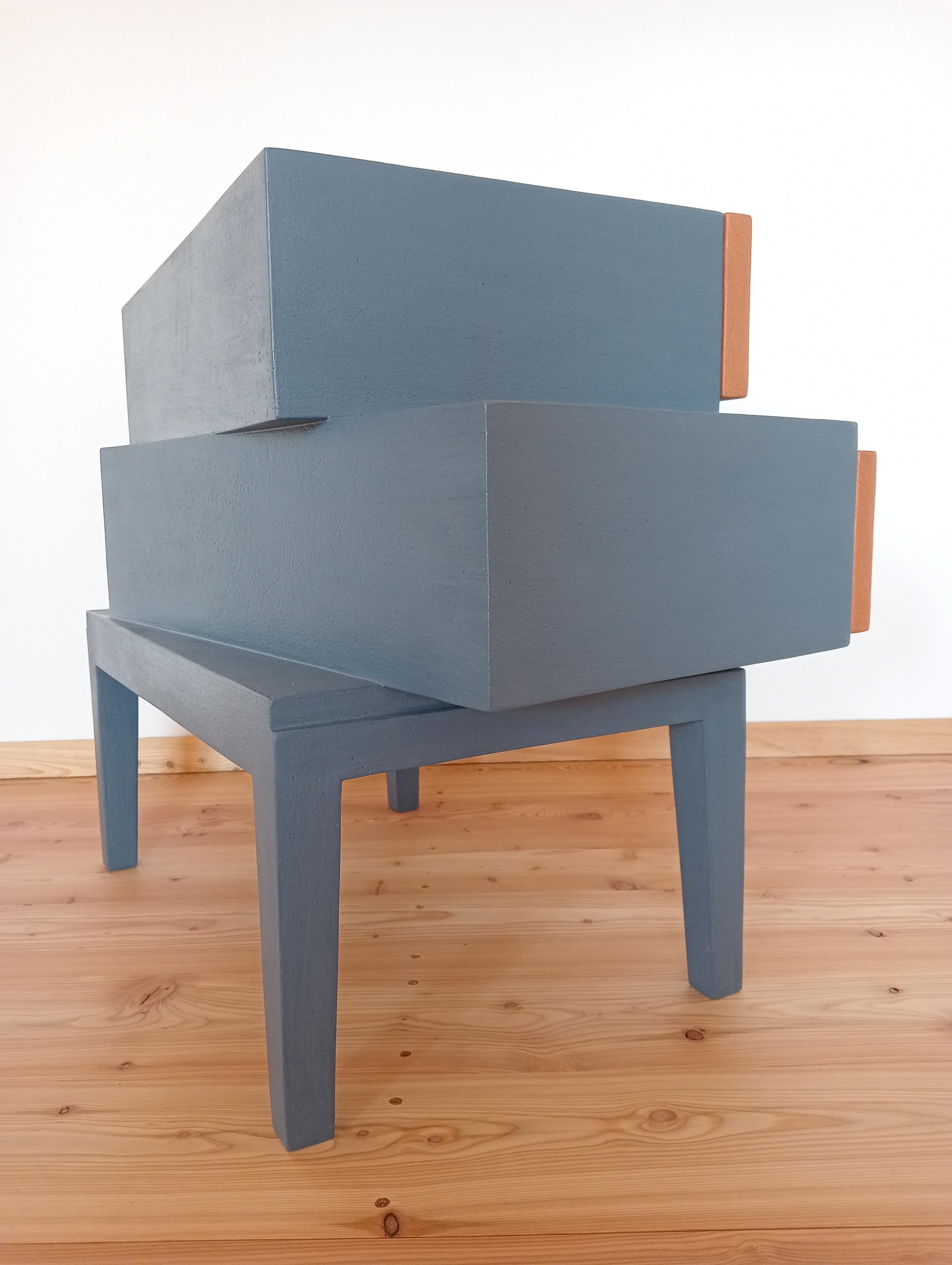 21st Century Cabinet-Sculpture Contemporary Teal-Bronze in Wood-Resin For Sale 2