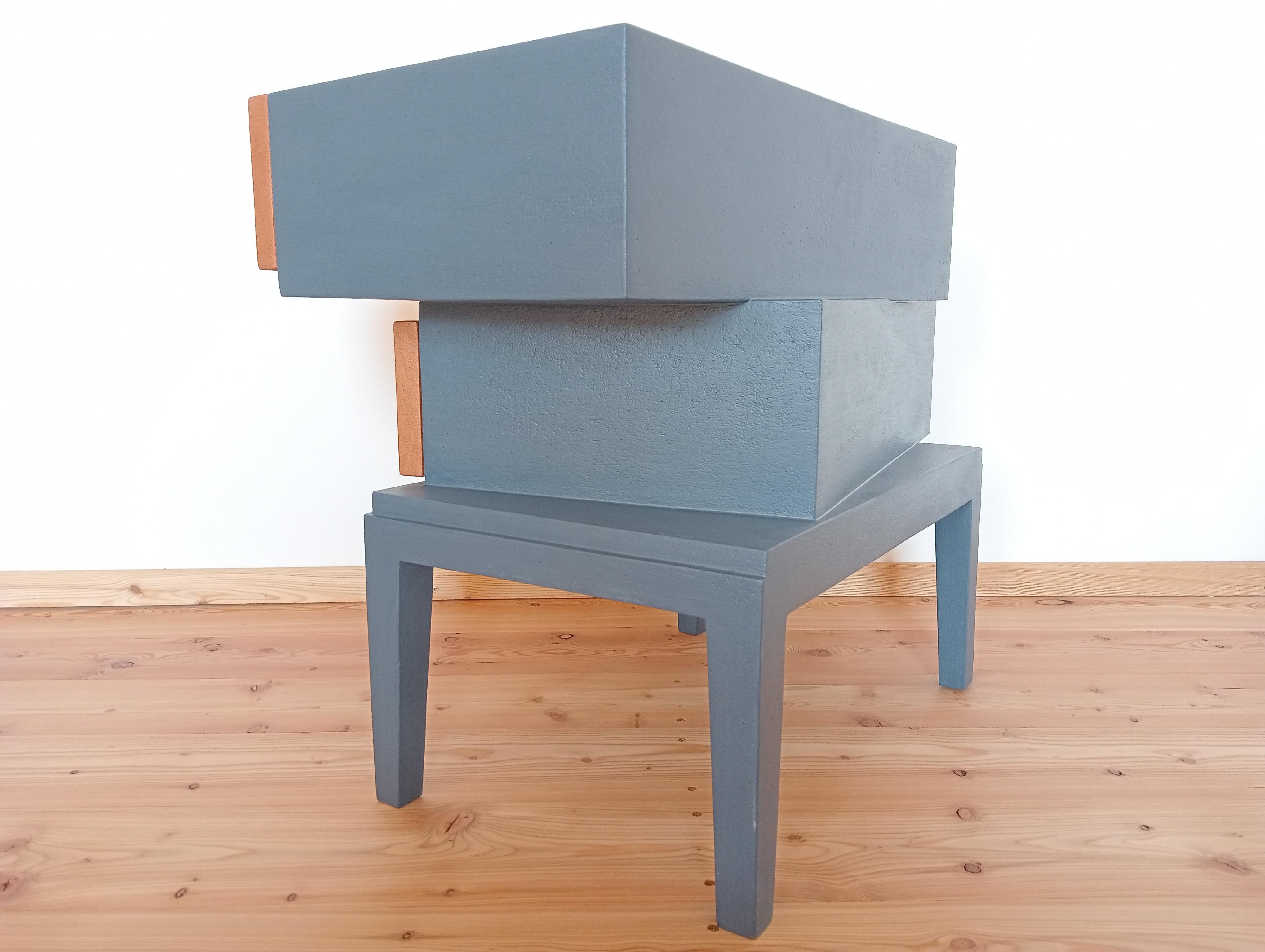 21st Century Cabinet-Sculpture Contemporary Teal-Bronze in Wood-Resin For Sale 3