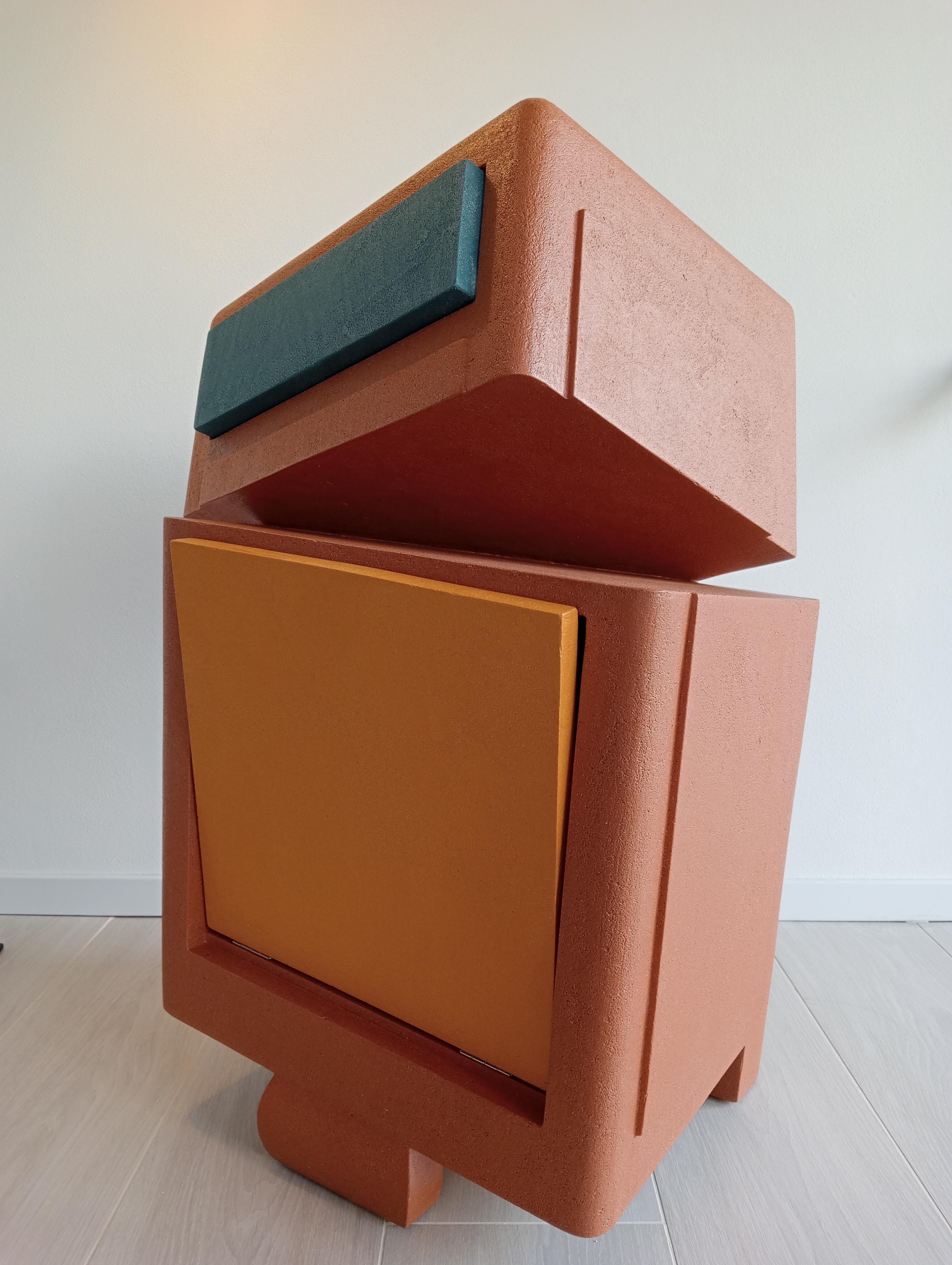 Modern 21st Century Cabinet Sculpture Italian Contemporary Design in Wood and Resin For Sale