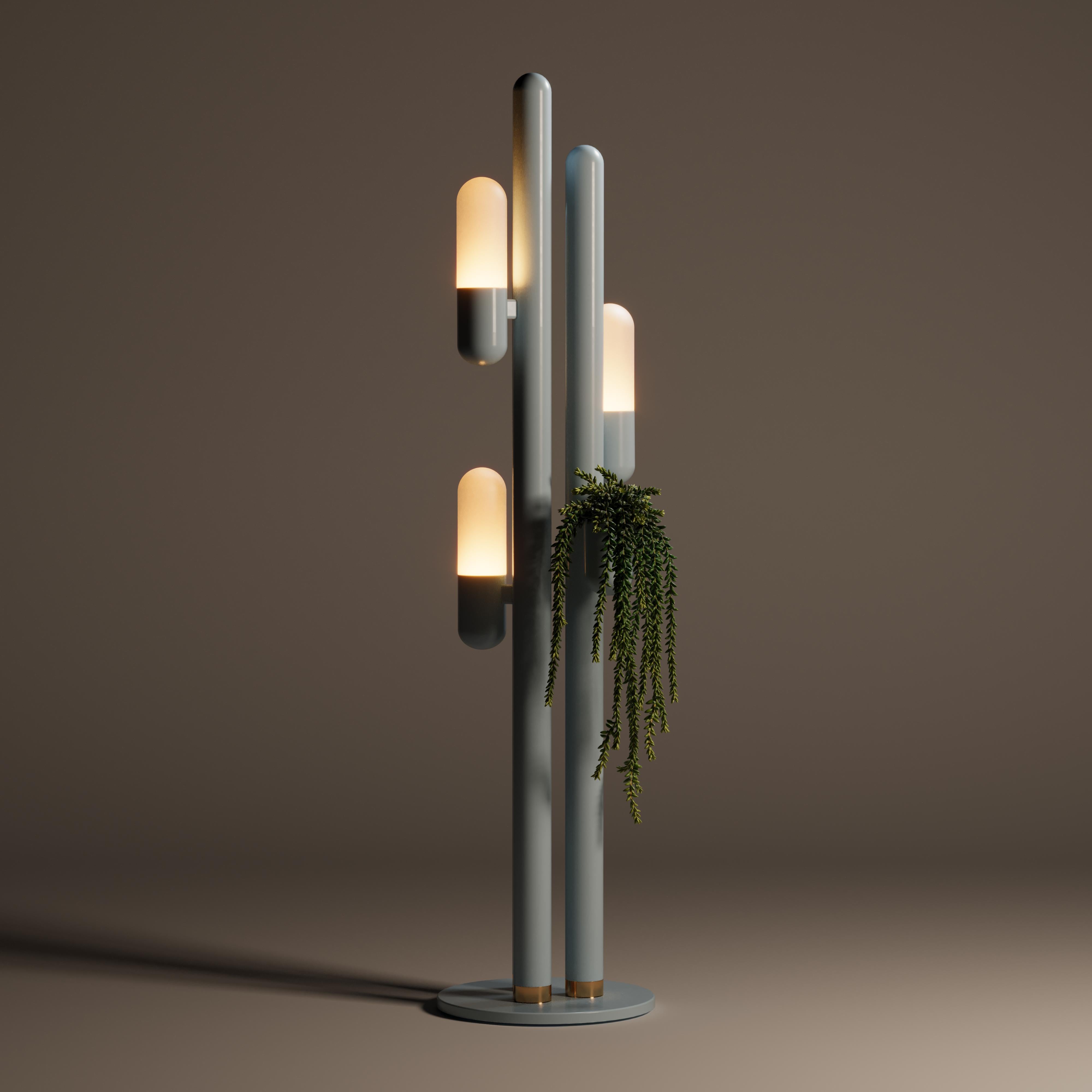21st Century Cactus Floor Lamp Lacquered Metal and white Glass by Creativemary For Sale 12