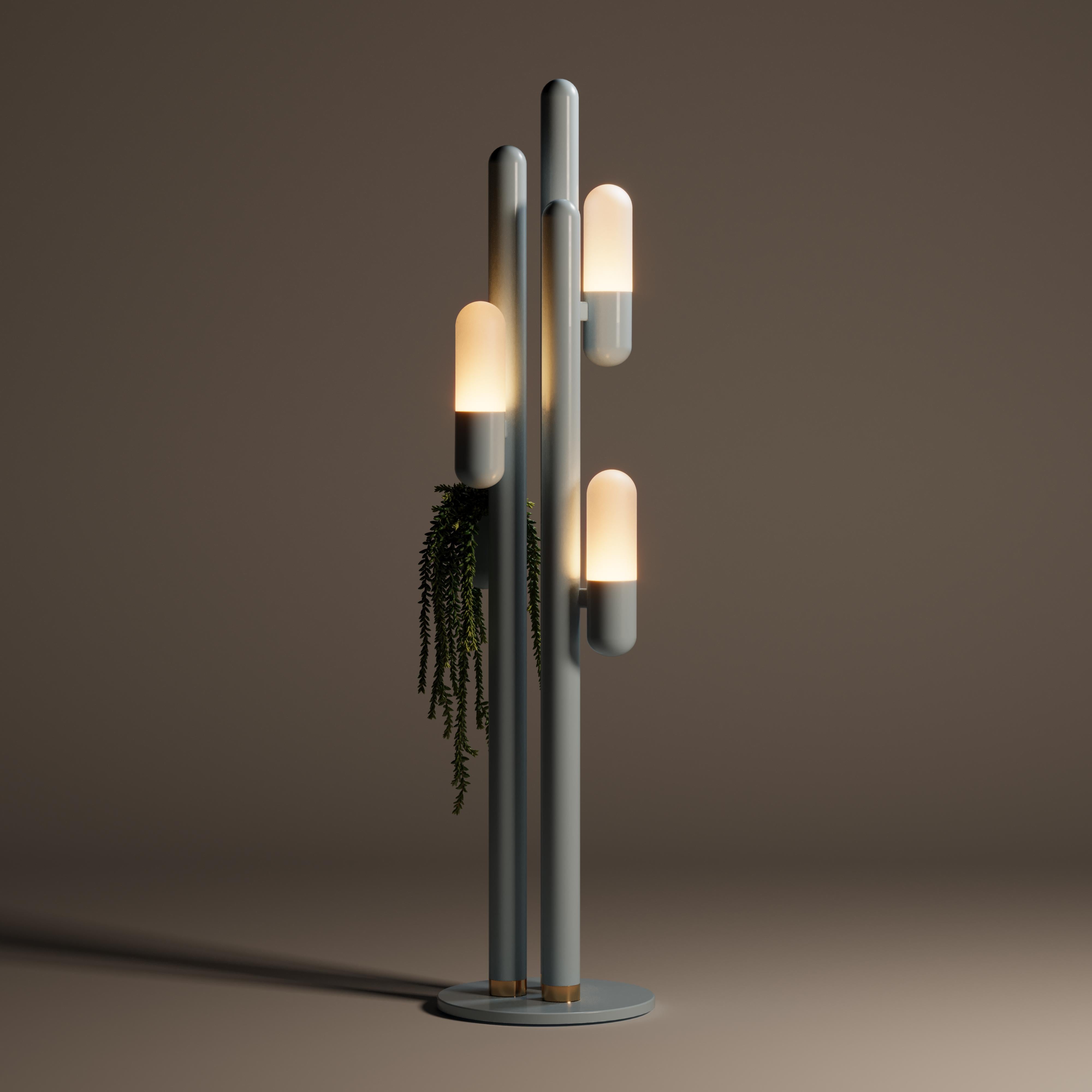 21st Century Cactus Floor Lamp Lacquered Metal and white Glass by Creativemary For Sale 16