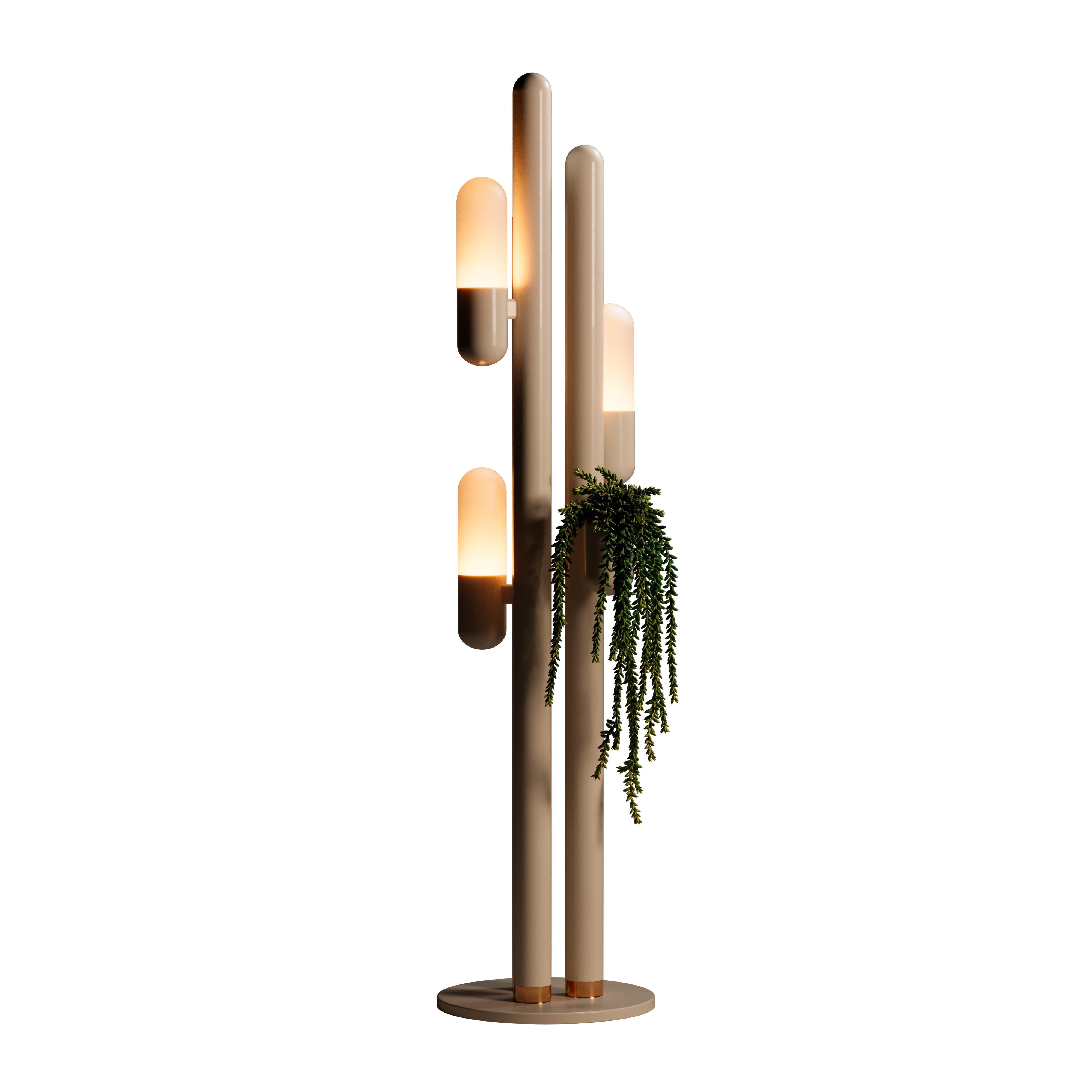 Contemporary 21st Century Cactus Floor Lamp Lacquered Metal and white Glass by Creativemary For Sale