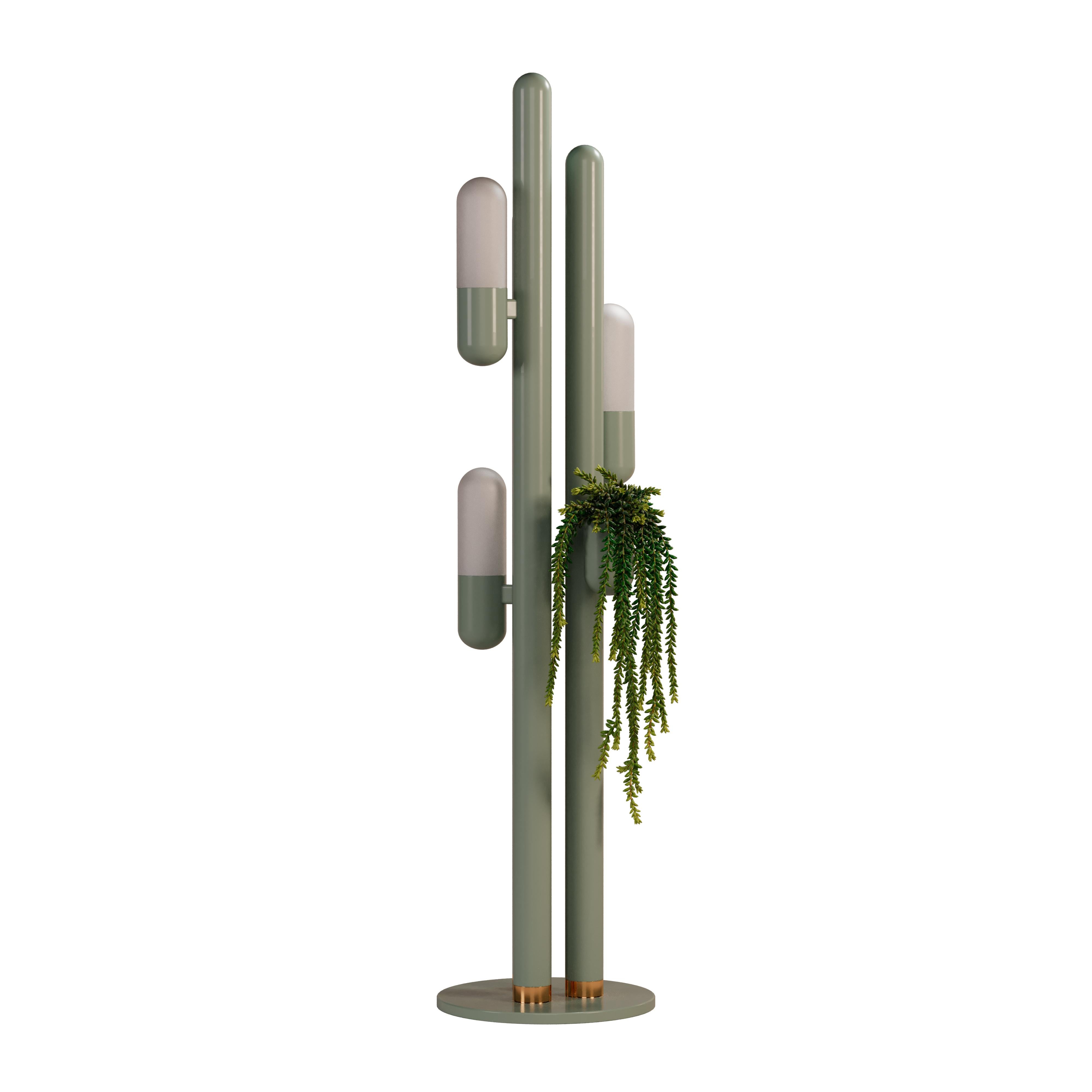 21st Century Cactus Floor Lamp Lacquered Metal and white Glass by Creativemary For Sale 1