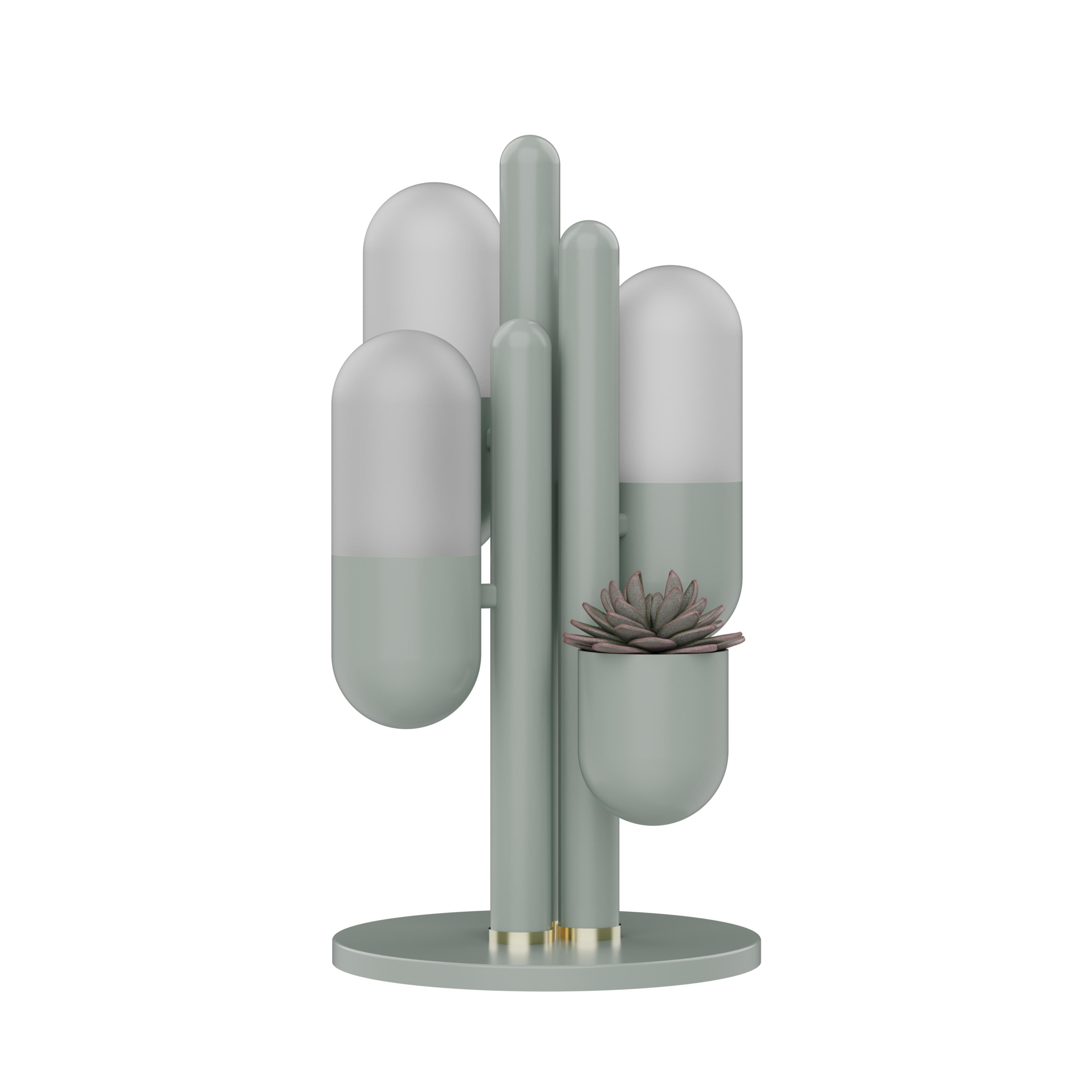 Portugais Lampe de table Cactus du 21e siècle Métal laqué Verre opale par Creativemary en vente