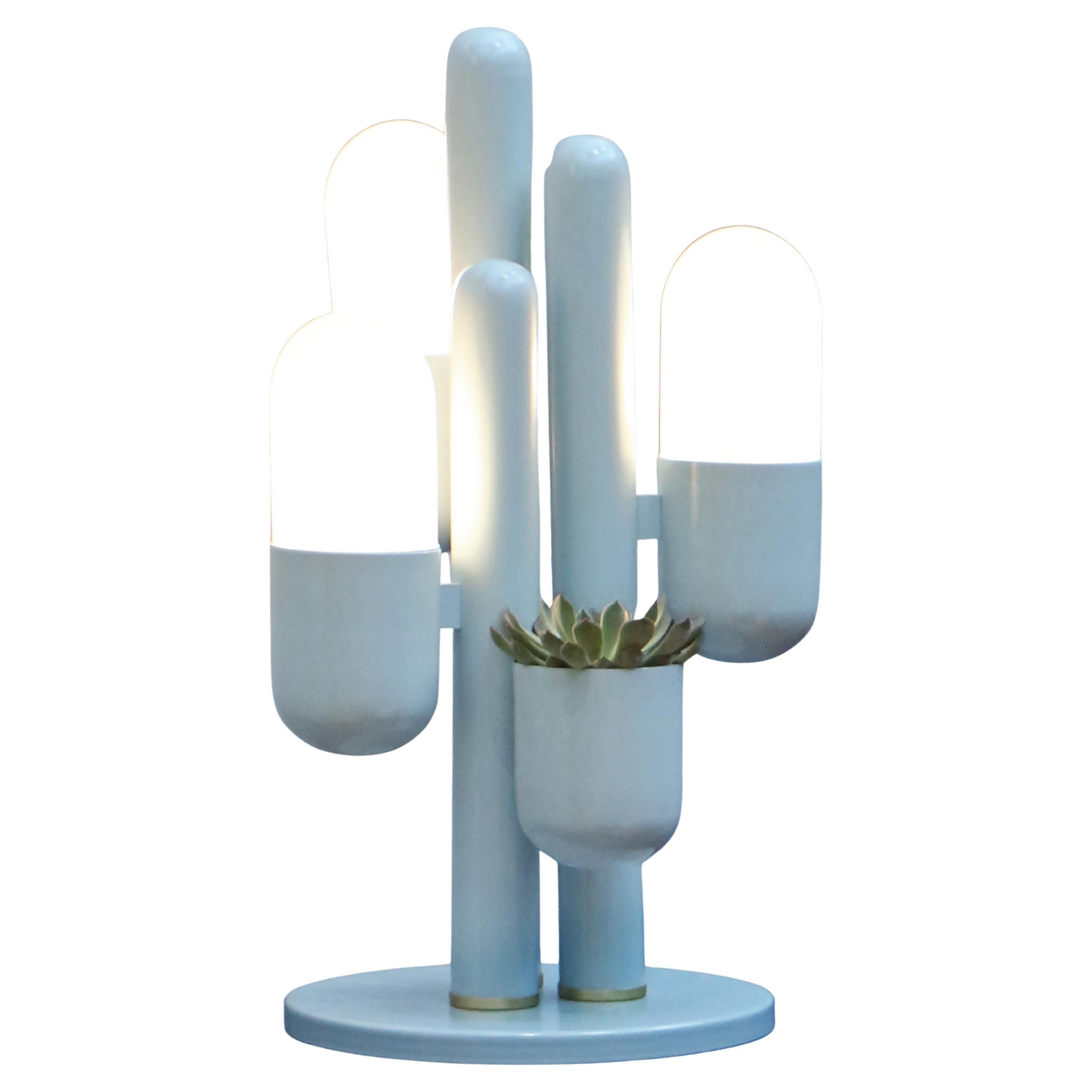 21st Century Cactus Table Lamp Lacquered Metal Opal Glass by Creativemary