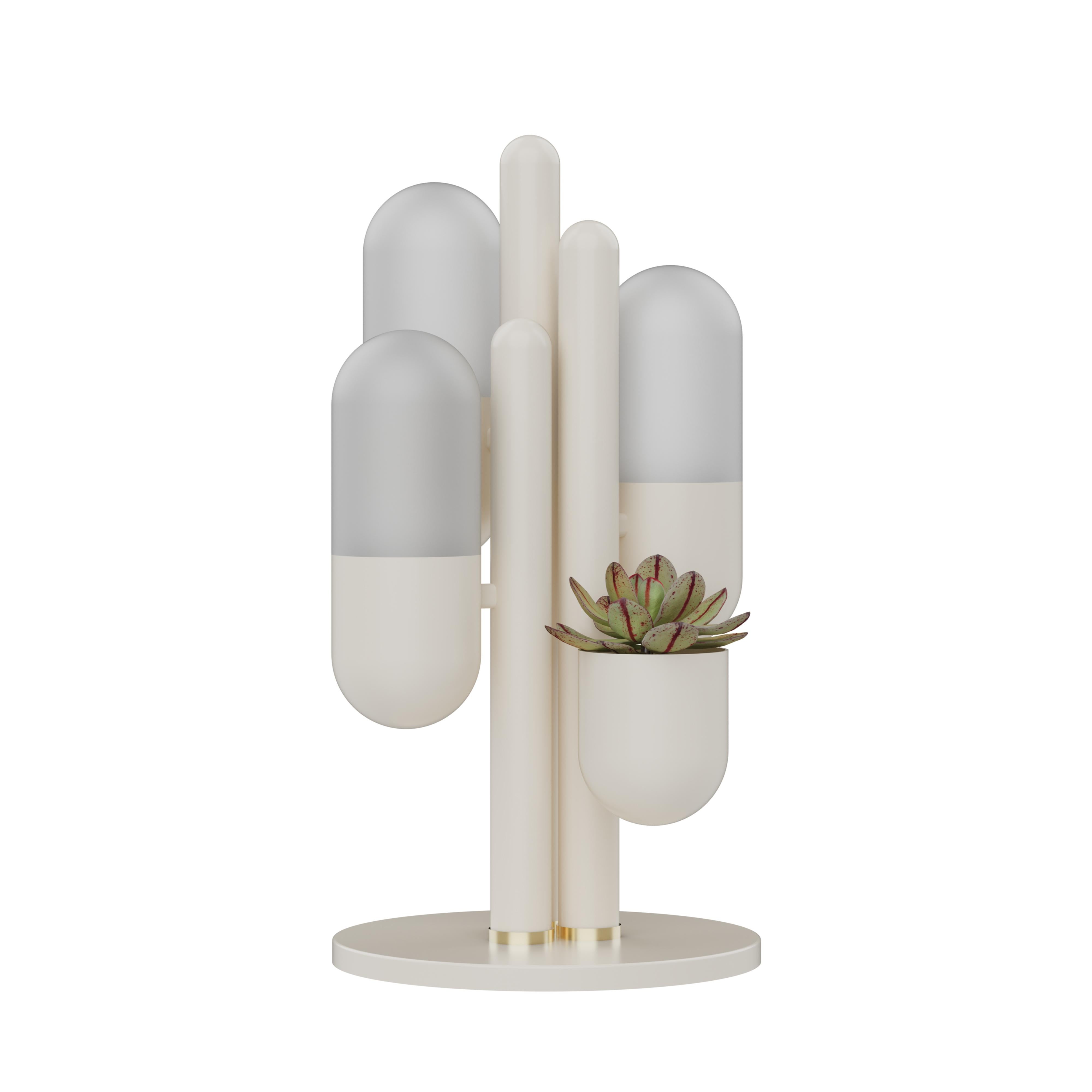 XXIe siècle et contemporain Lampe de bureau Cactus du 21e siècle en métal laqué et verre blanc par Creativemary en vente