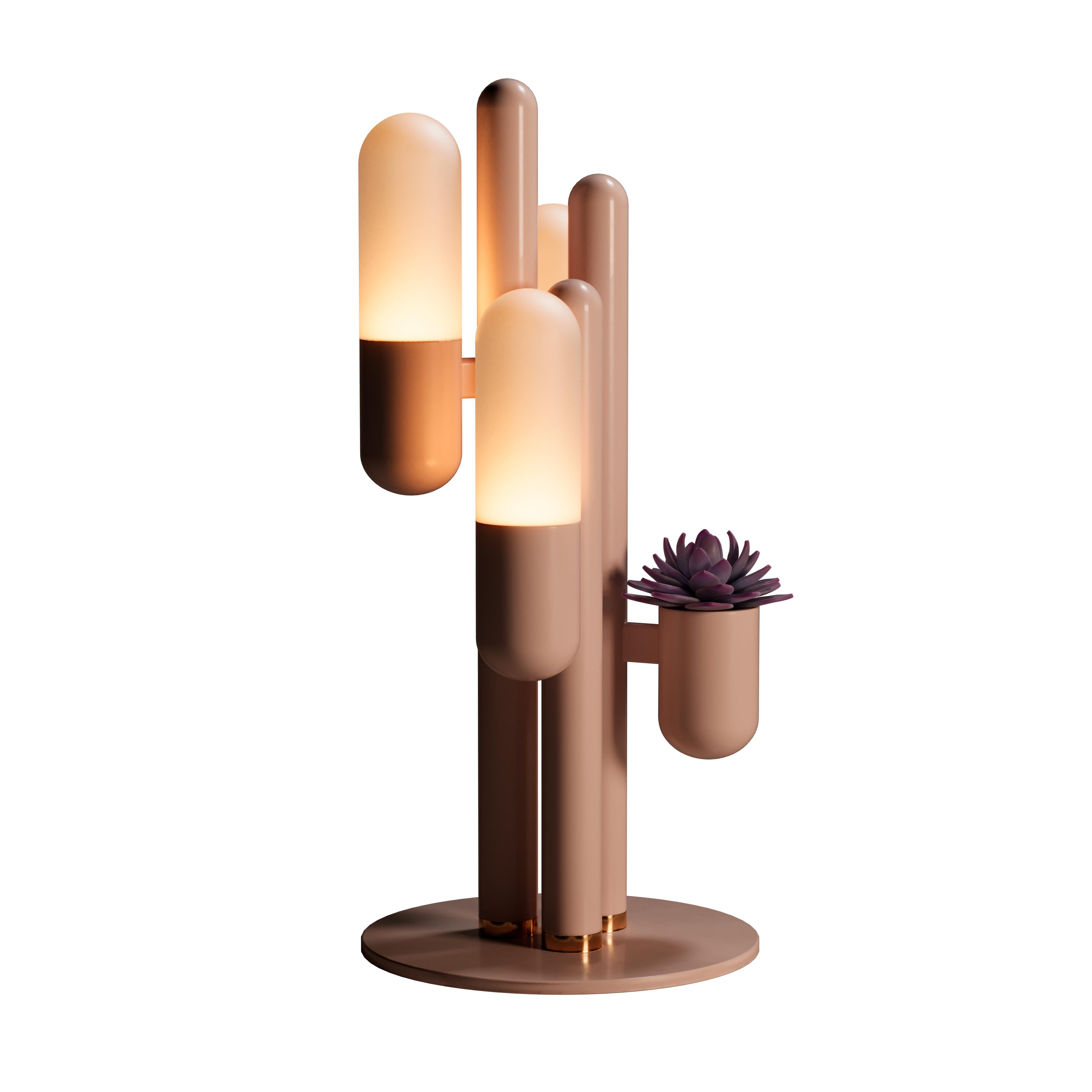 XXIe siècle et contemporain Lampe de bureau Cactus du 21e siècle en métal laqué et verre blanc par Creativemary en vente