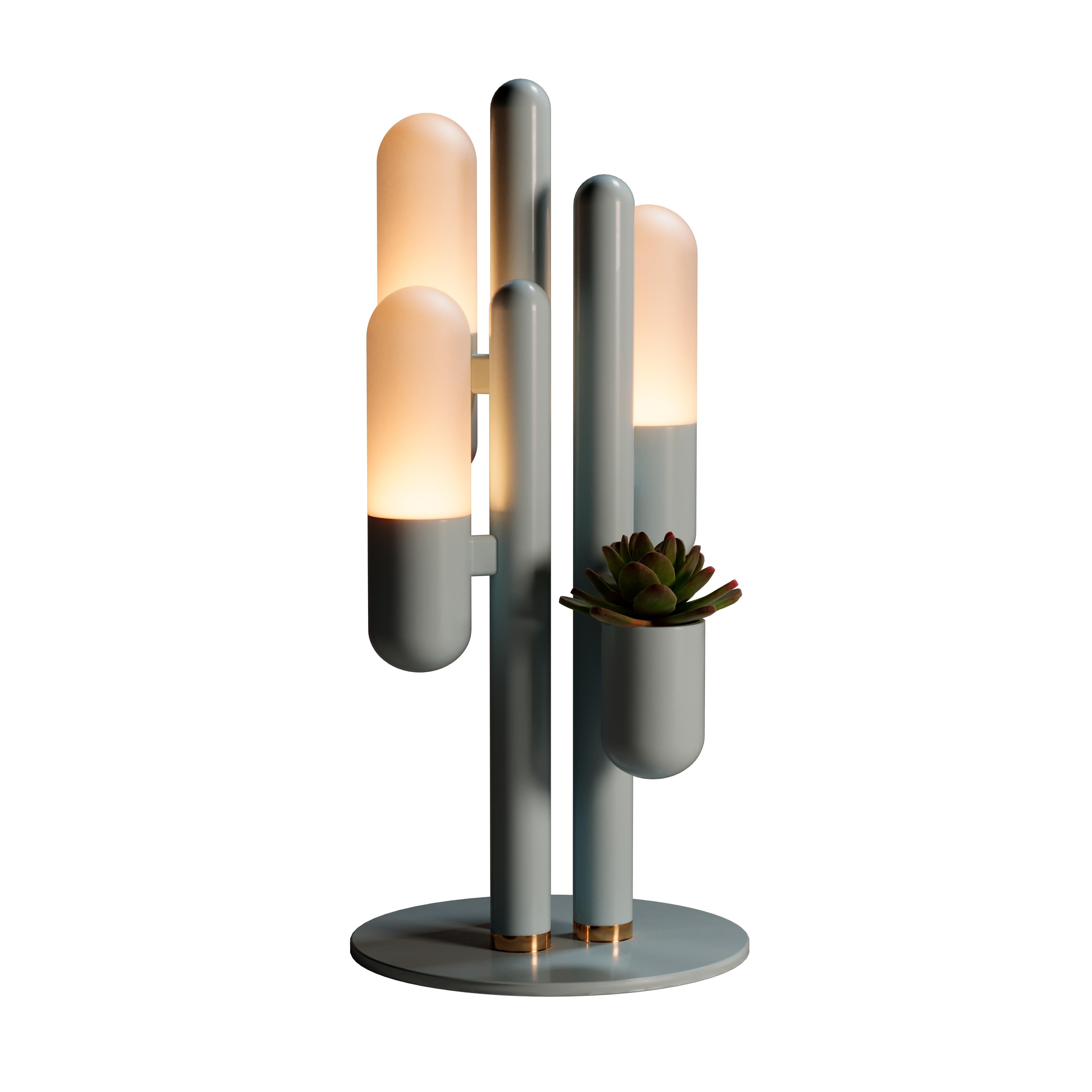 Lampe de bureau Cactus du 21e siècle en métal laqué et verre blanc par Creativemary en vente 3