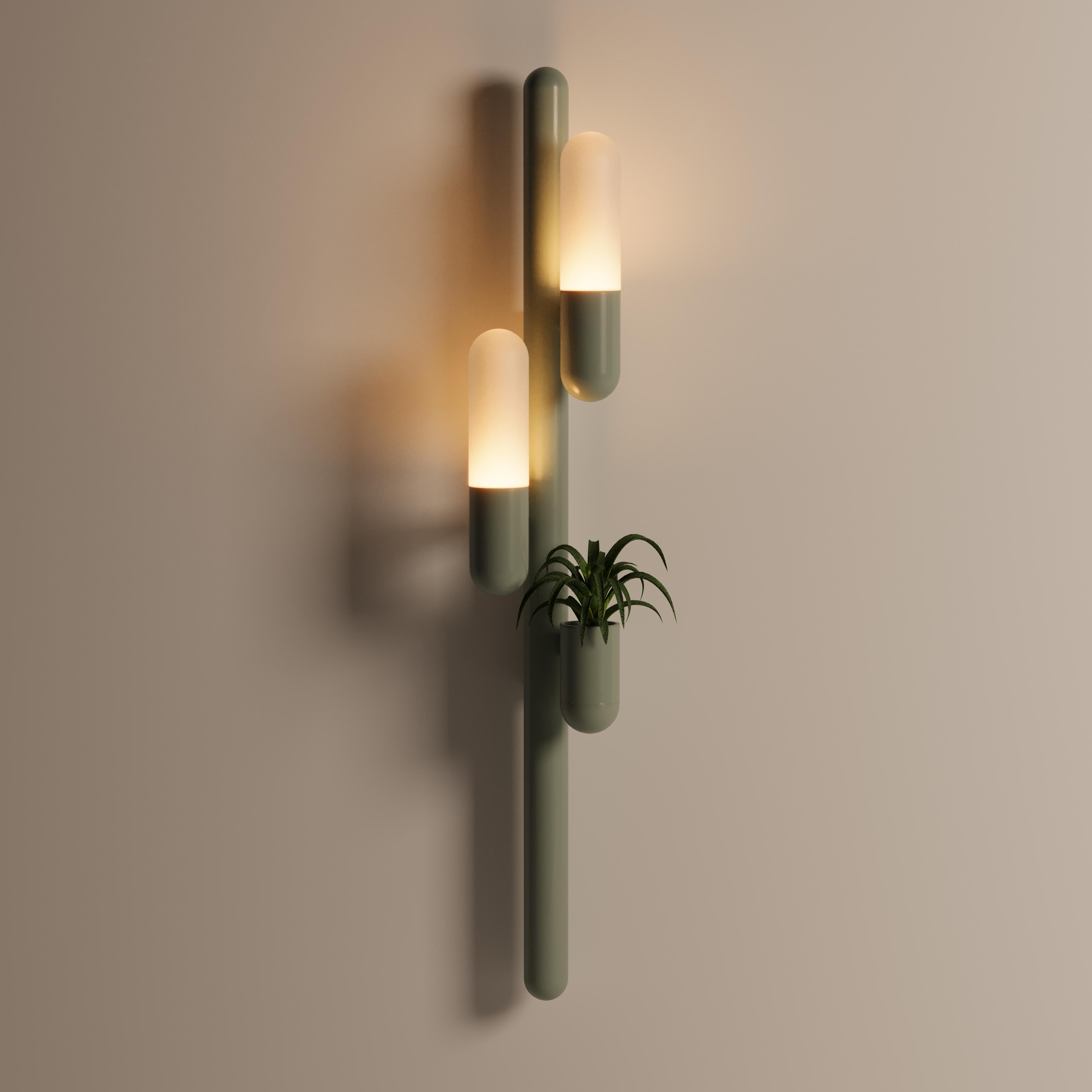 21st Century Cactus Wall Lamp Lacquered Metal White Glass For Sale 2