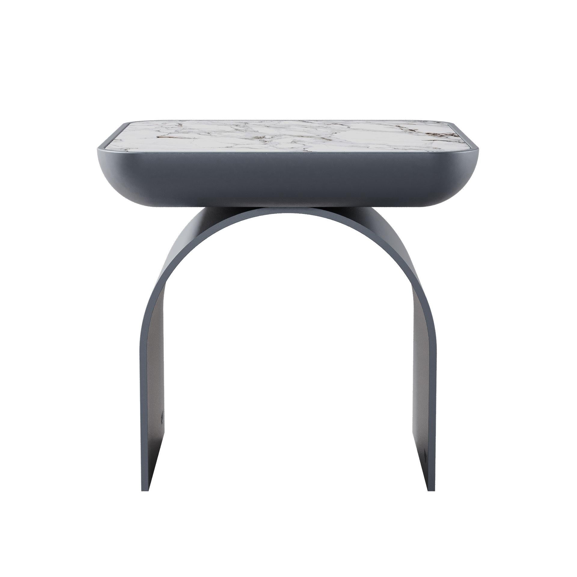 Portuguese 21st Century California Side Table Lacquered Wood and Metal Marble For Sale