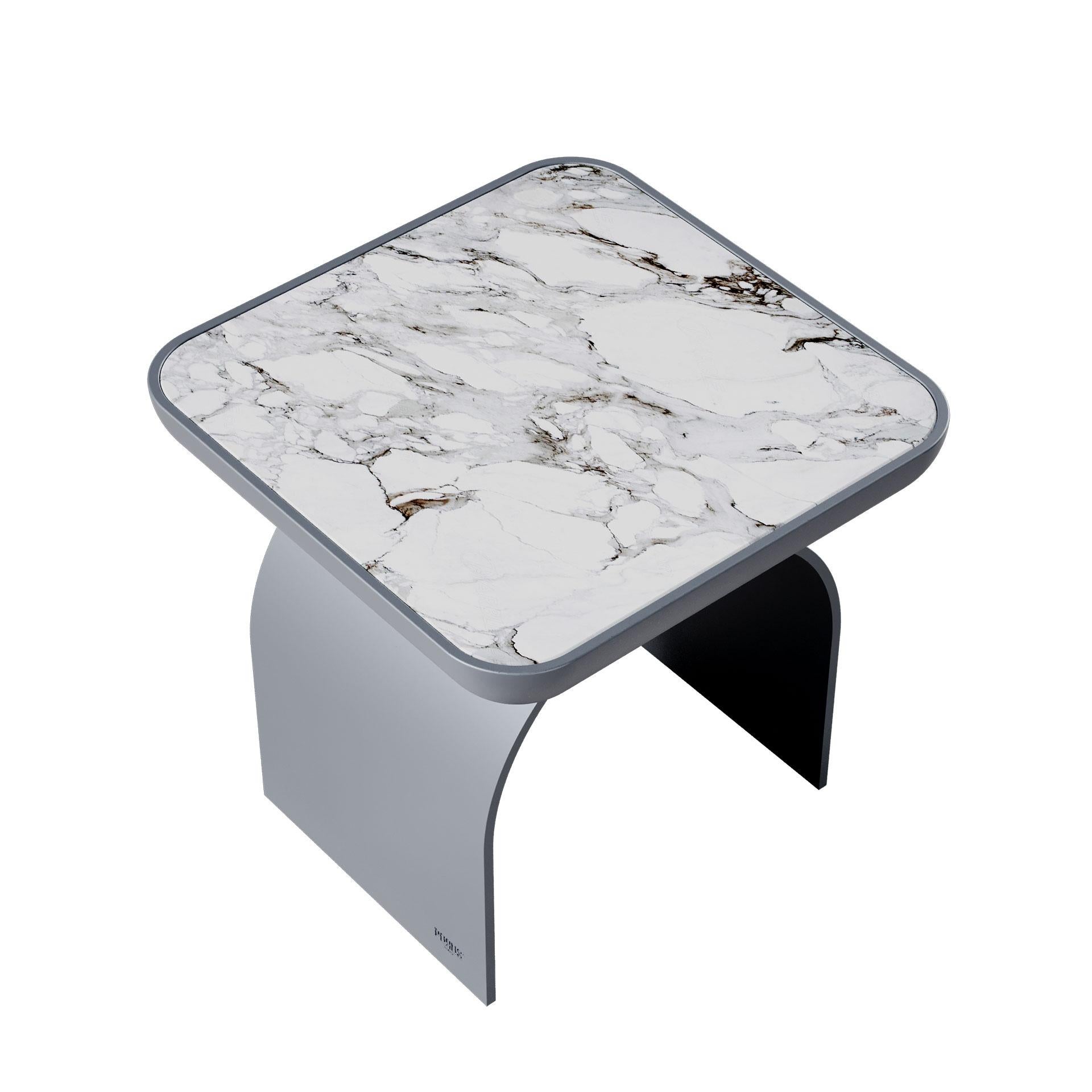 Contemporary 21st Century California Side Table Lacquered Wood and Metal Marble For Sale