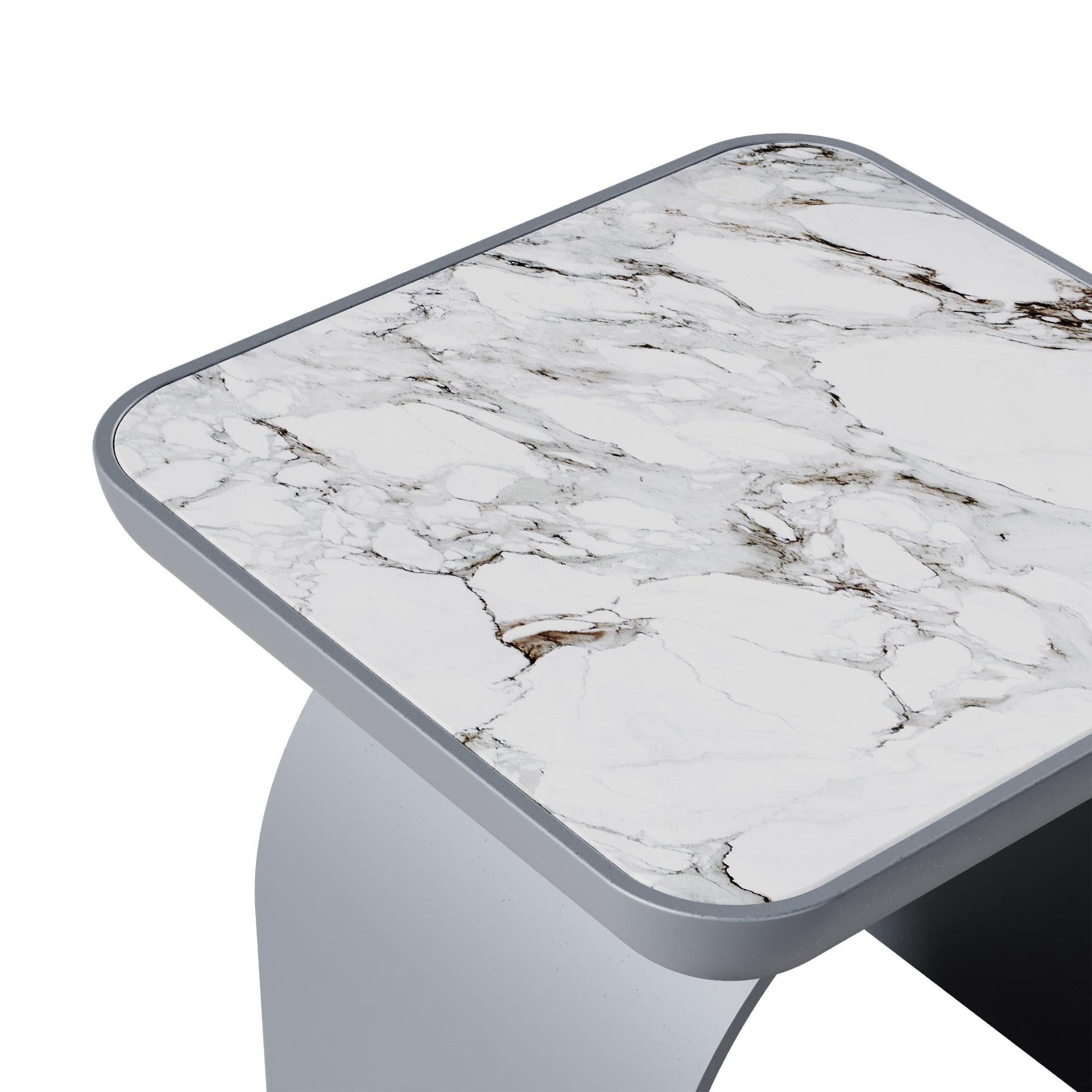 21st Century California Side Table Lacquered Wood and Metal Marble For Sale 2