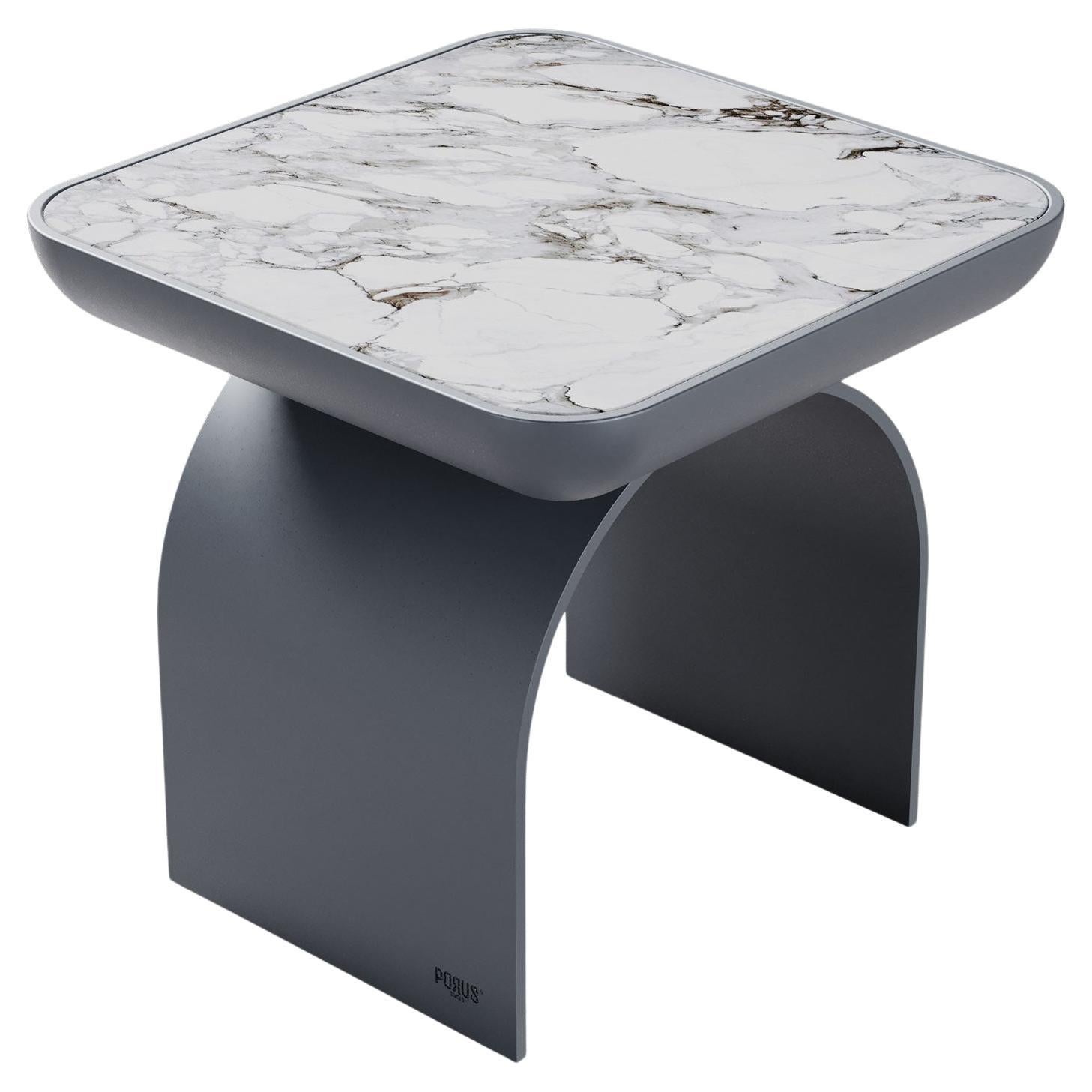 21st Century California Side Table Lacquered Wood and Metal Marble For Sale