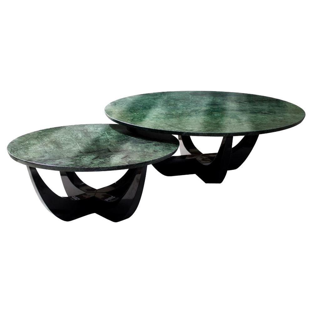 21st Century Canopy Set Center Tables Verde Guatemala Marble For Sale