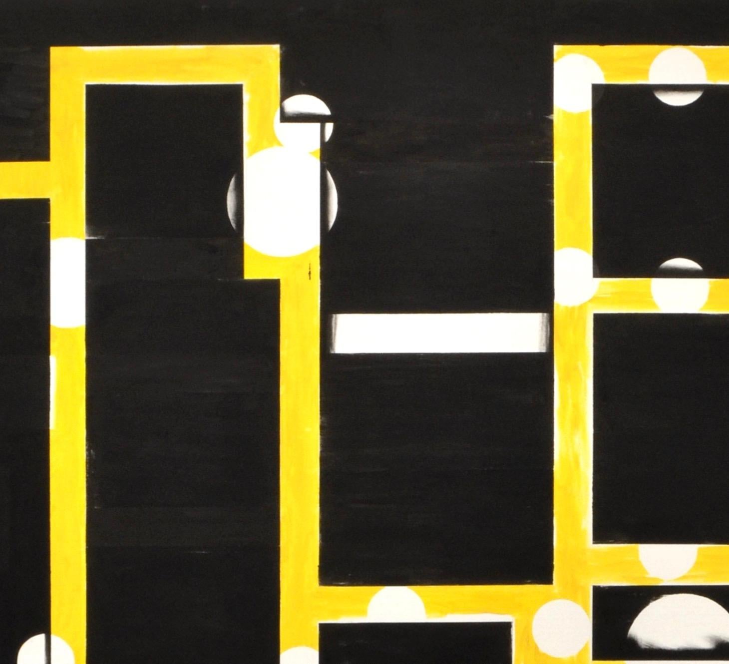 Spanish Minimalist Modern Geometric Abstract painting - black yellow canvas Eduardo Barc For Sale