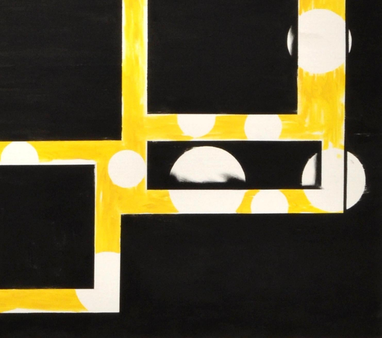 Hand-Painted Minimalist Modern Geometric Abstract painting - black yellow canvas Eduardo Barc For Sale