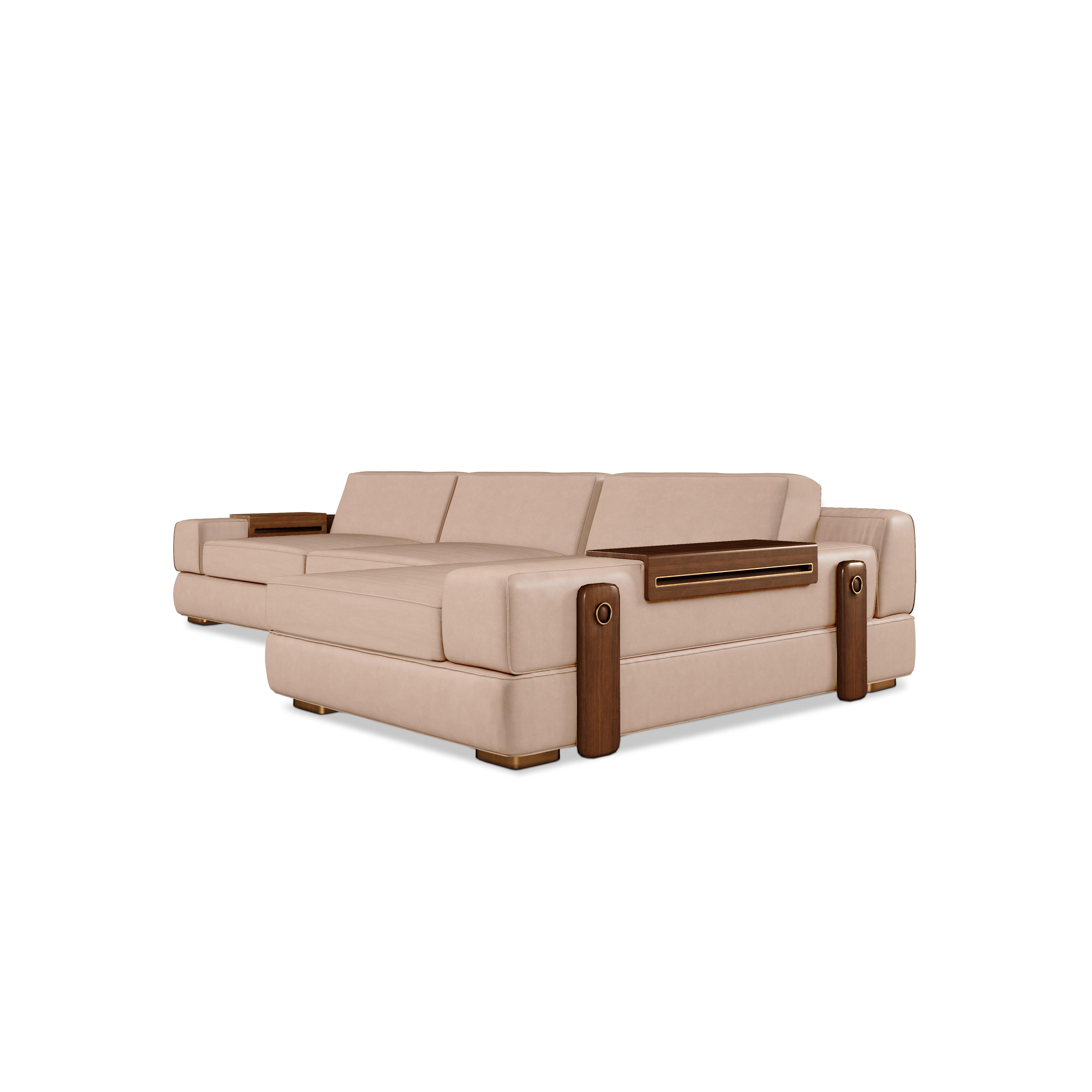 21st Century Canyon Sofa Leather Walnut Wood In New Condition For Sale In RIO TINTO, PT