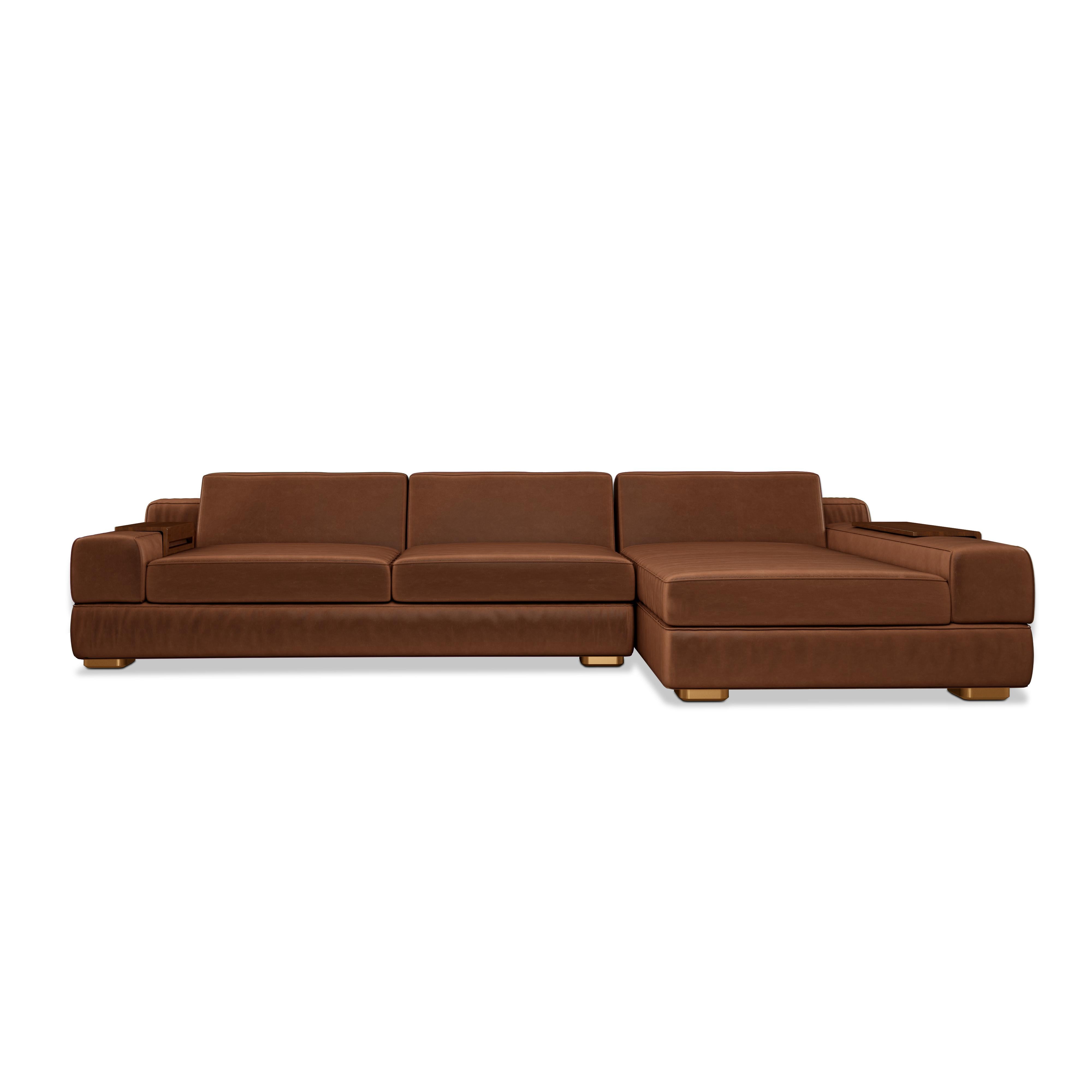 Contemporary 21st Century Canyon Sofa Leather Walnut Wood For Sale