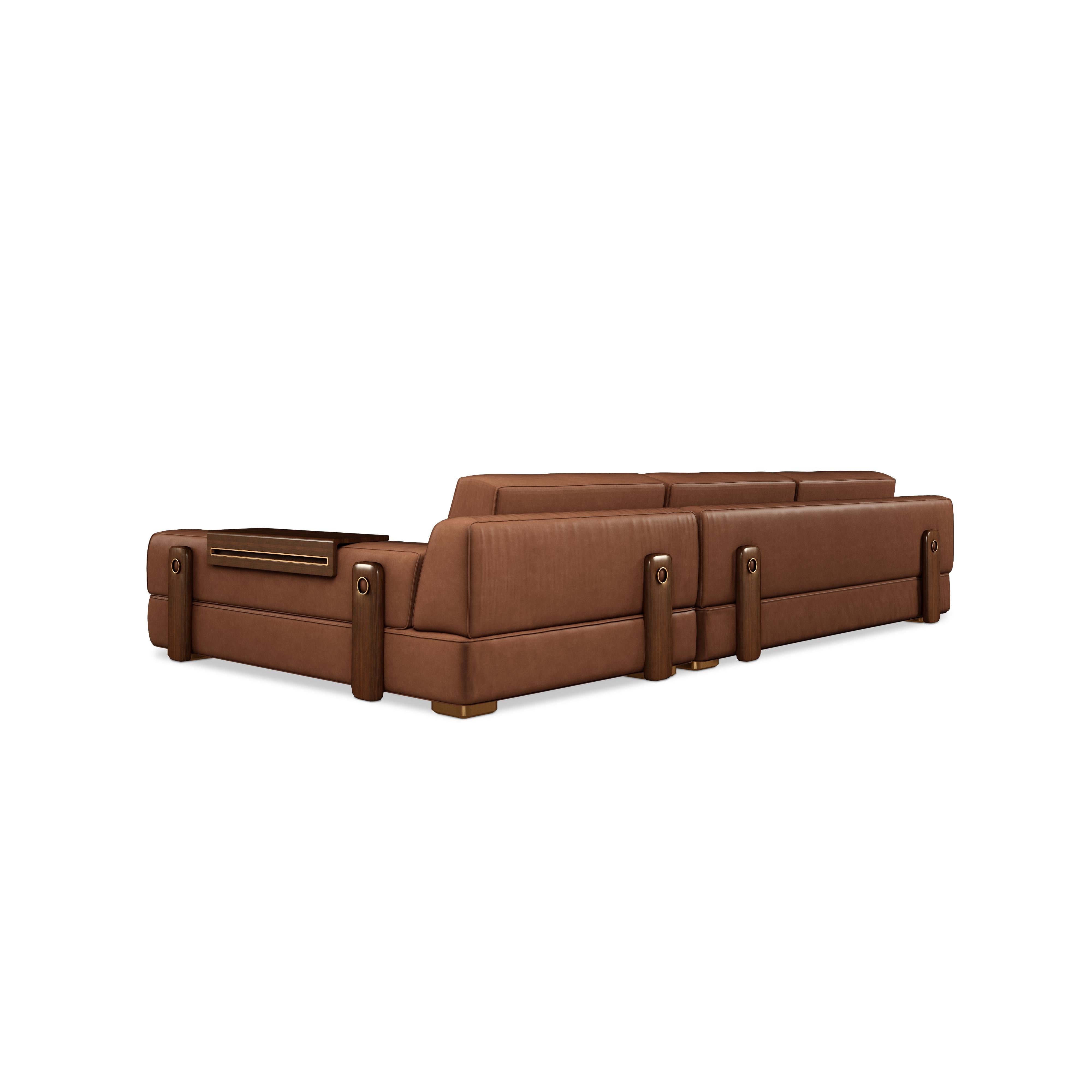 21st Century Canyon Sofa Leather Walnut Wood For Sale 1