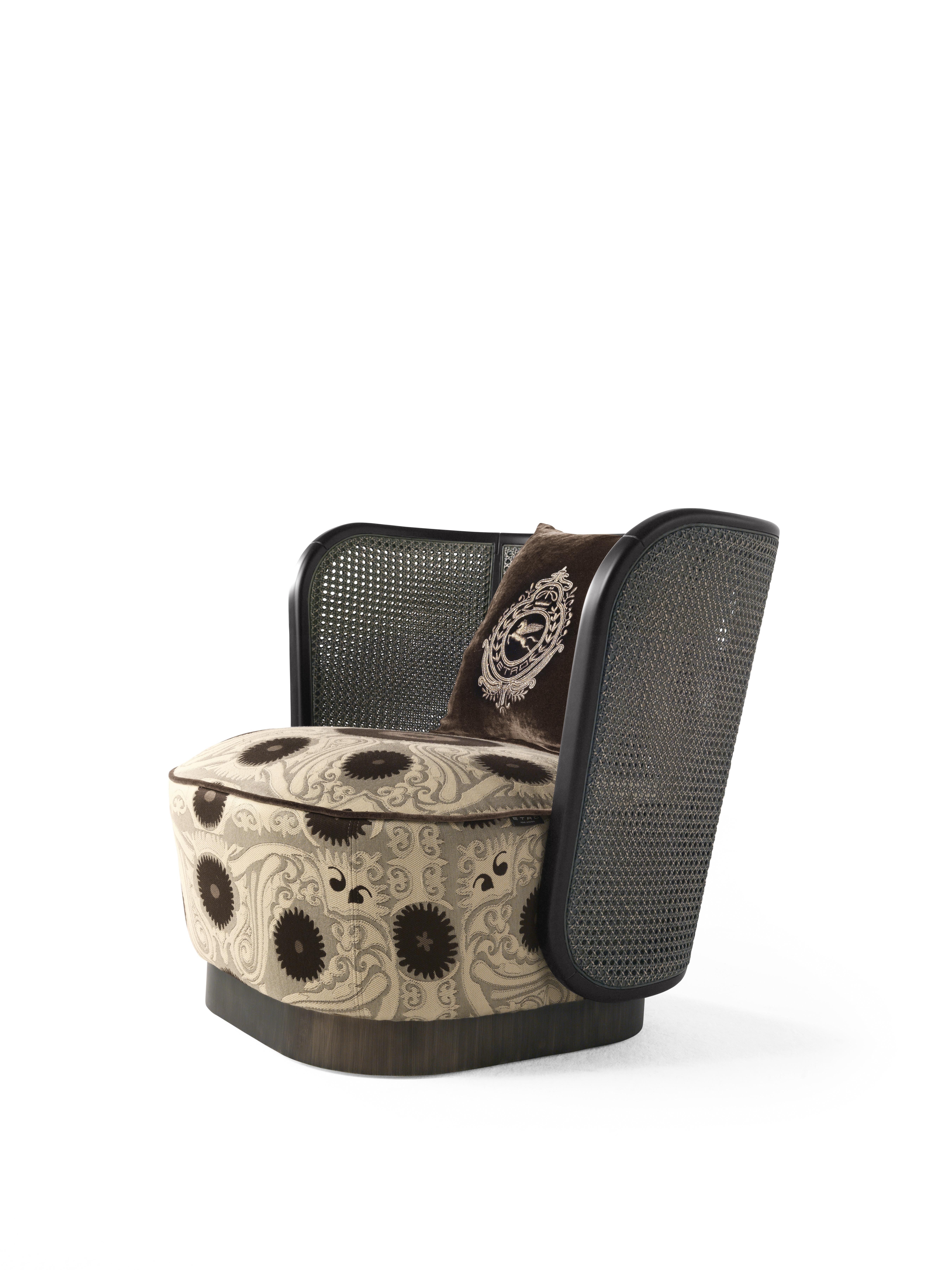 Modern 21st Century Caral Armchair in Fabric and Vienna Straw by Etro Home Interiors For Sale