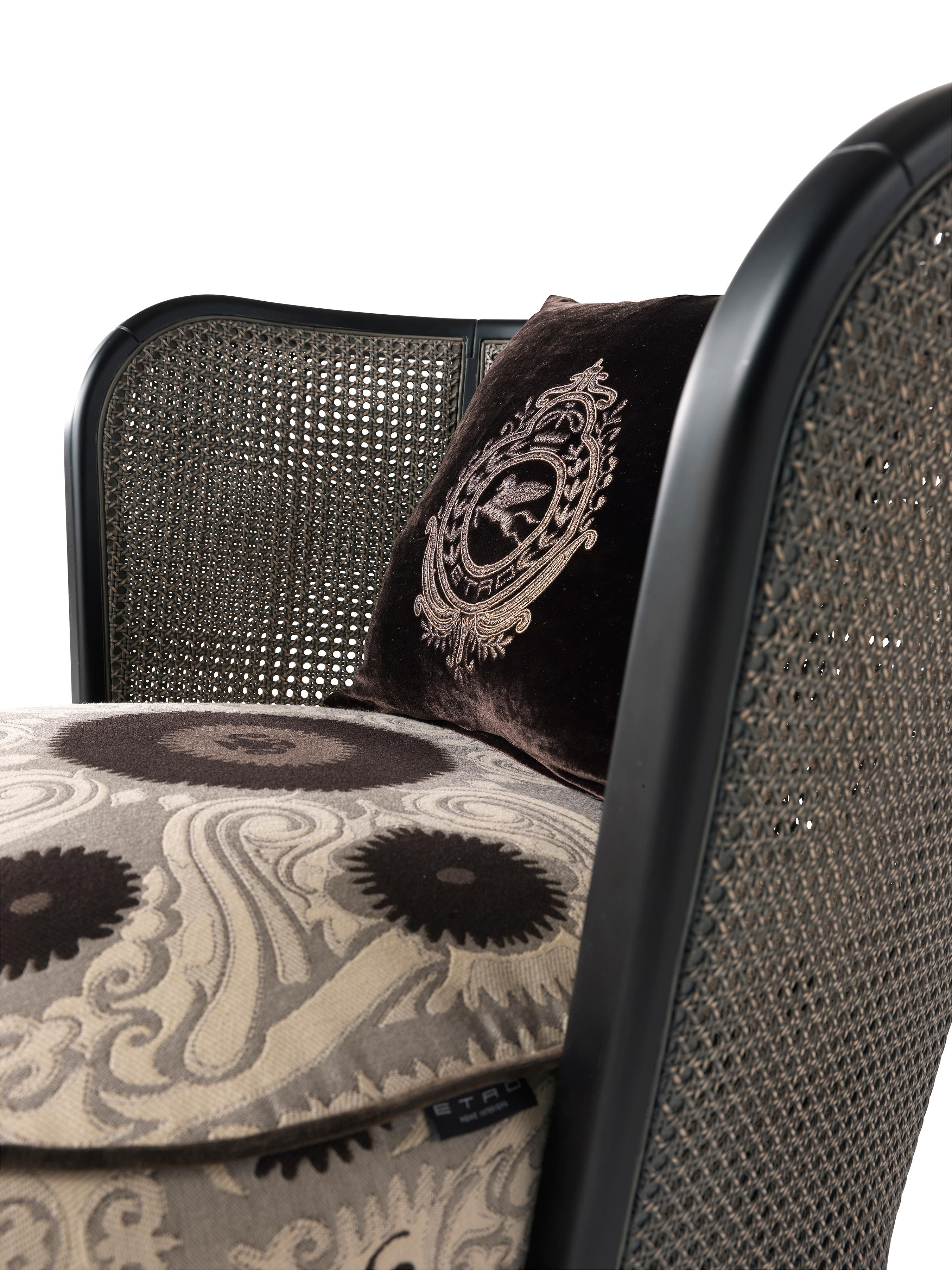 Italian 21st Century Caral Armchair in Fabric and Vienna Straw by Etro Home Interiors For Sale
