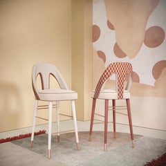 21st Century Chaise de bar Caron en cuir et bois de hêtre