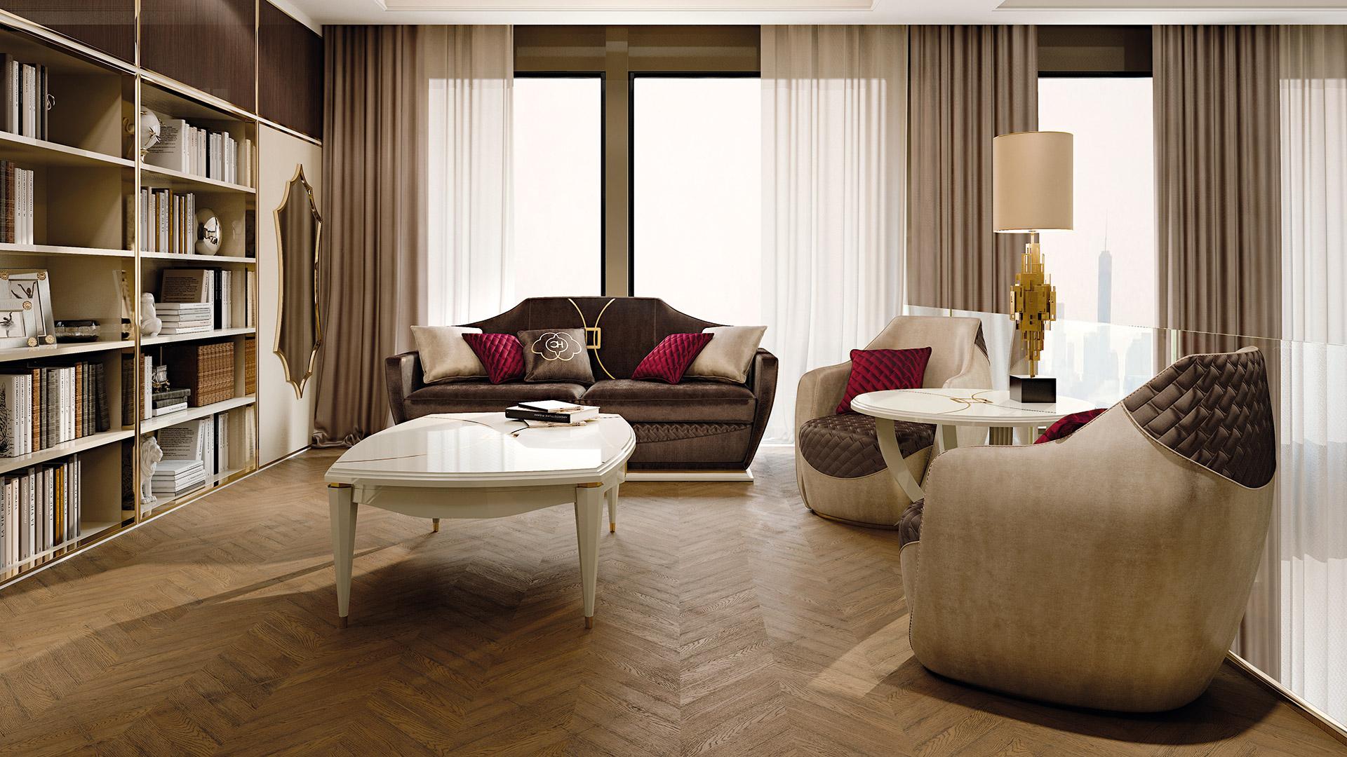 Armchair characterized by a soft backrest that hugs you to enhances the comfort.
The wooden base improves the exclusive look and give a more elegant feeling.
On the back and on the seating complete the design thanks to diagonal quilting to create