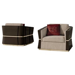 21st Century Carpanese Home Italia Armchair with Wooden Frame Modern, 7537