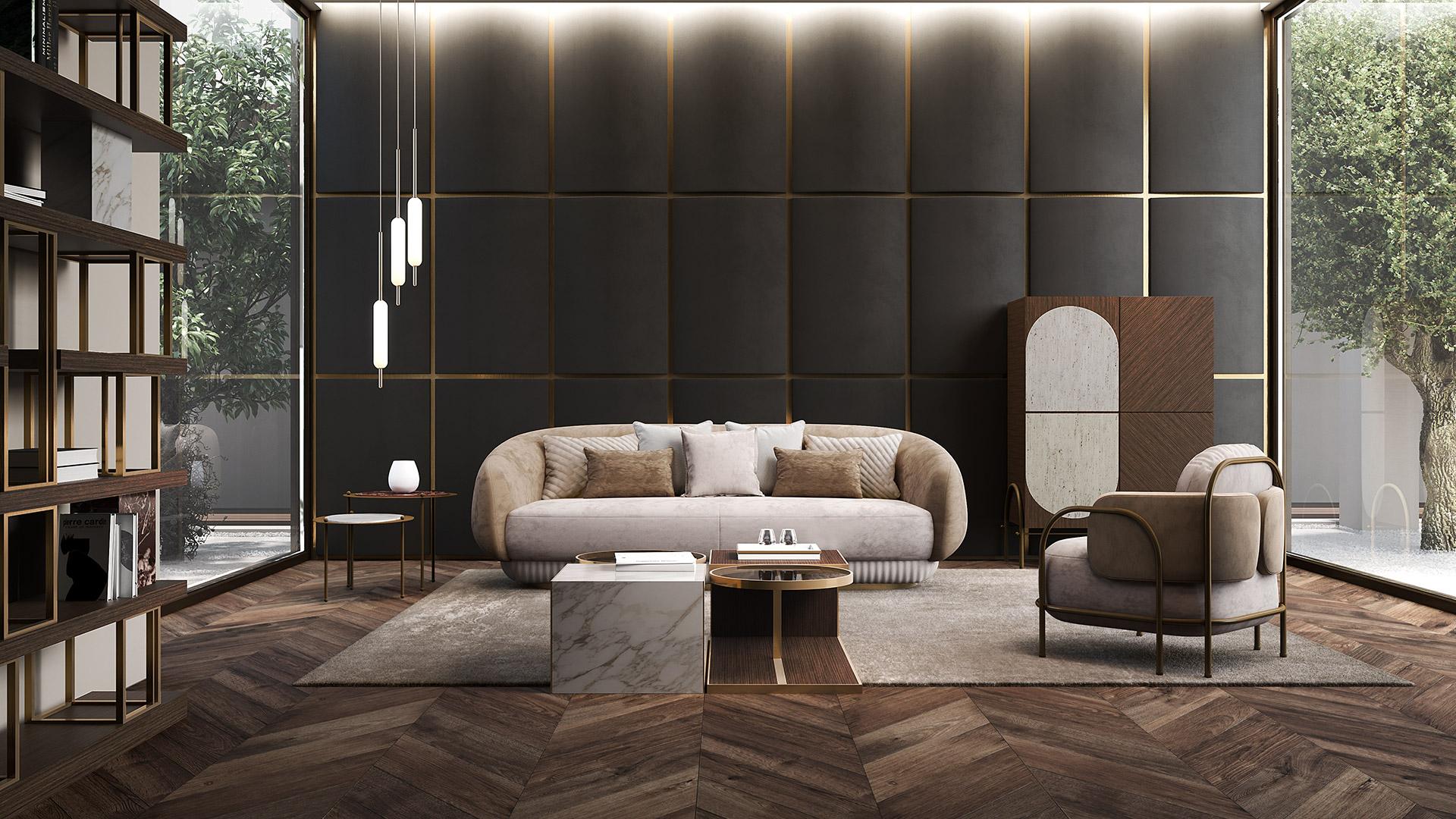 Table basse haute avec structure en métal et plateau en marbre. Le beau mélange entre le marbre naturel et les détails métalliques en bronze est parfait pour un environnement contemporain et luxueux. La base en marbre donne une touche de style à la