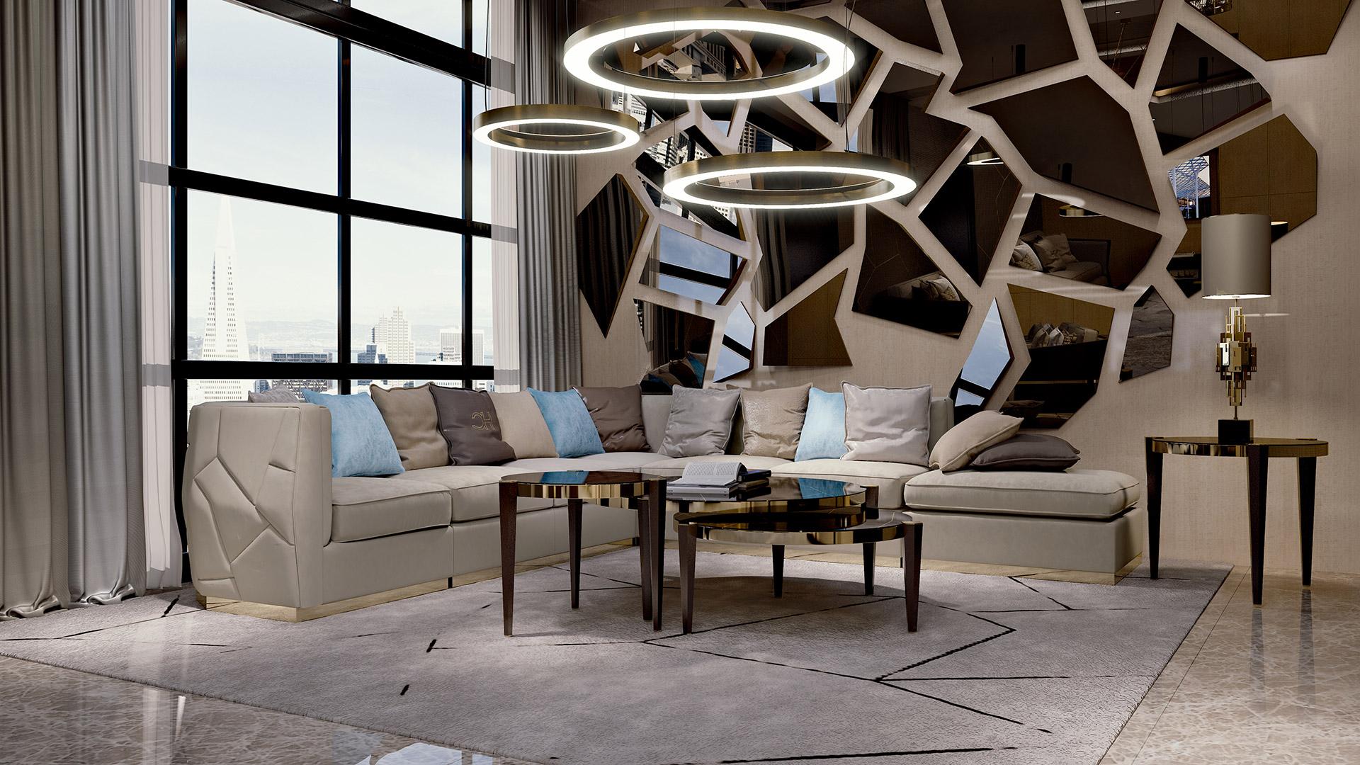 Round Coffee table. Created to stand out and be the most luxurious collection ever. Round top and hexagonal legs, enriched by the use of 