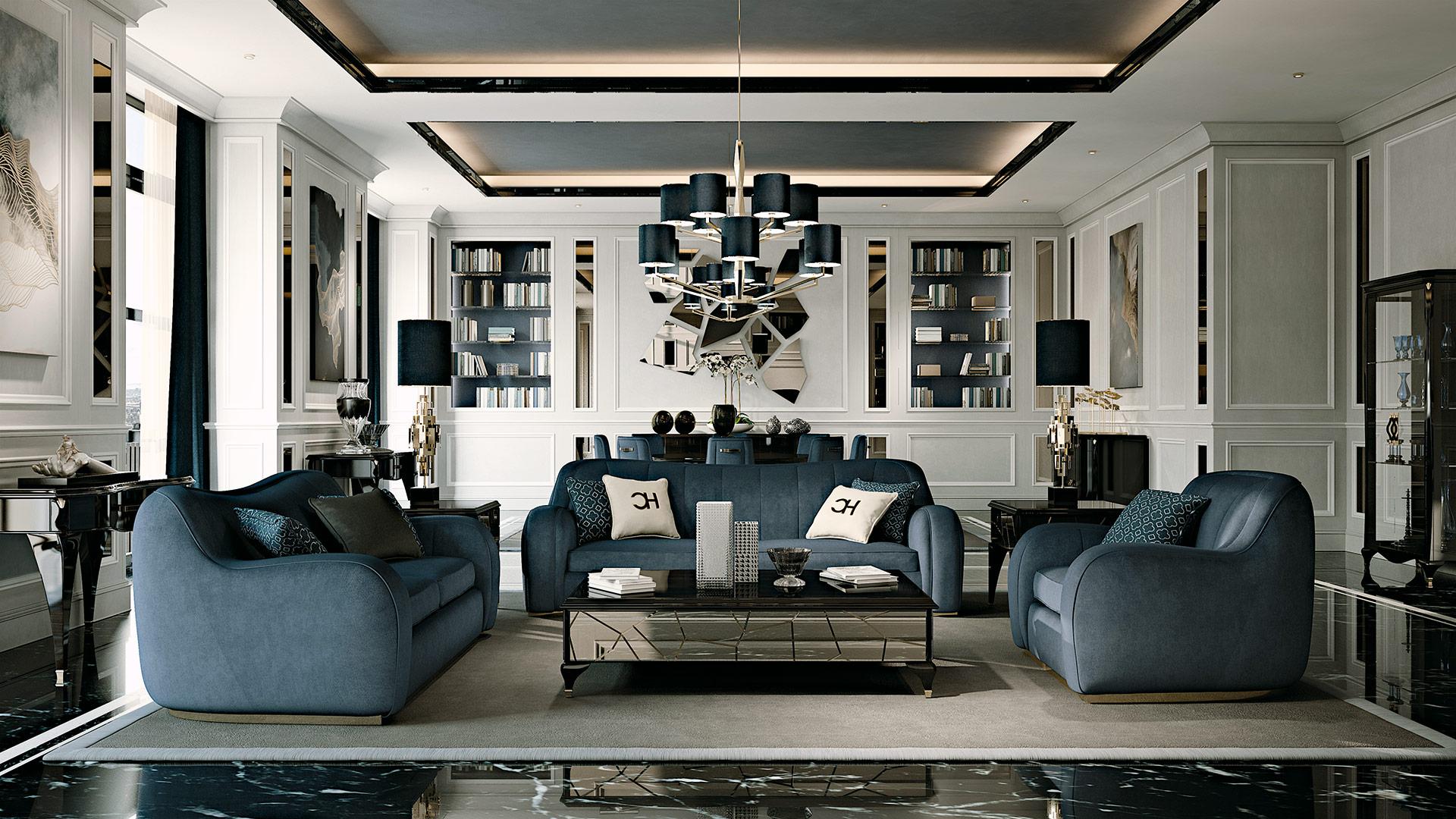 High Squared Couchtisch. Elegant und raffiniert mit vier Beinen und einer Schublade. An den Seiten sind Spiegel mit unregelmäßigem Muster eingraviert. Auf der Oberseite ist die Oberfläche halbtransparent, so dass man das darunter liegende