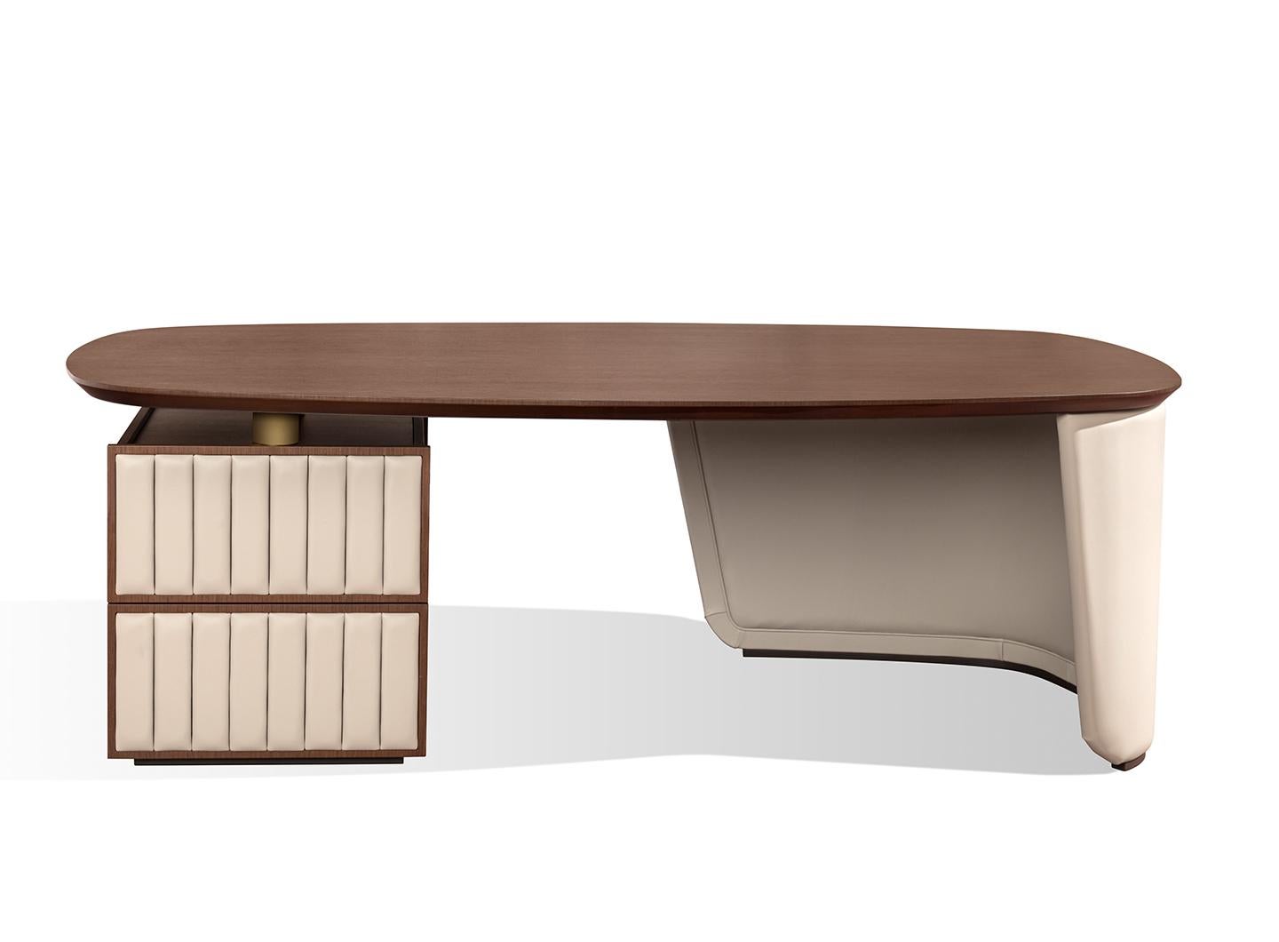 Italian 21st Century Carpanese Home Italia Desk with Leather Base Modern, Arthur S For Sale