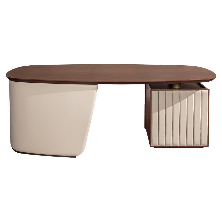 Bureau Carpanese Home Italia du 21e siècle avec base en cuir moderne, Arthur S