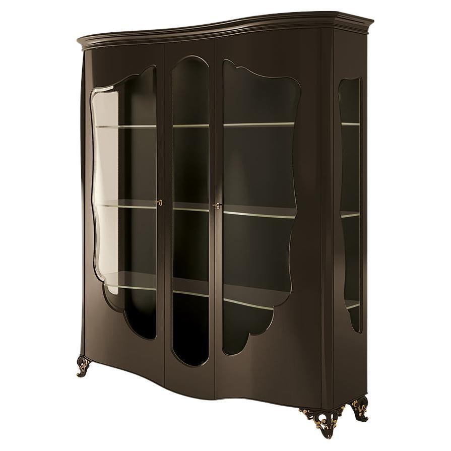 21st Century Carpanese Home Italia Glass Cabinet with Wood Neoclassic, 6208 For Sale