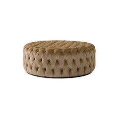 21e siècle Tapisserie italienne du 21e siècle Pouff avec base en bois néoclassique, 6091