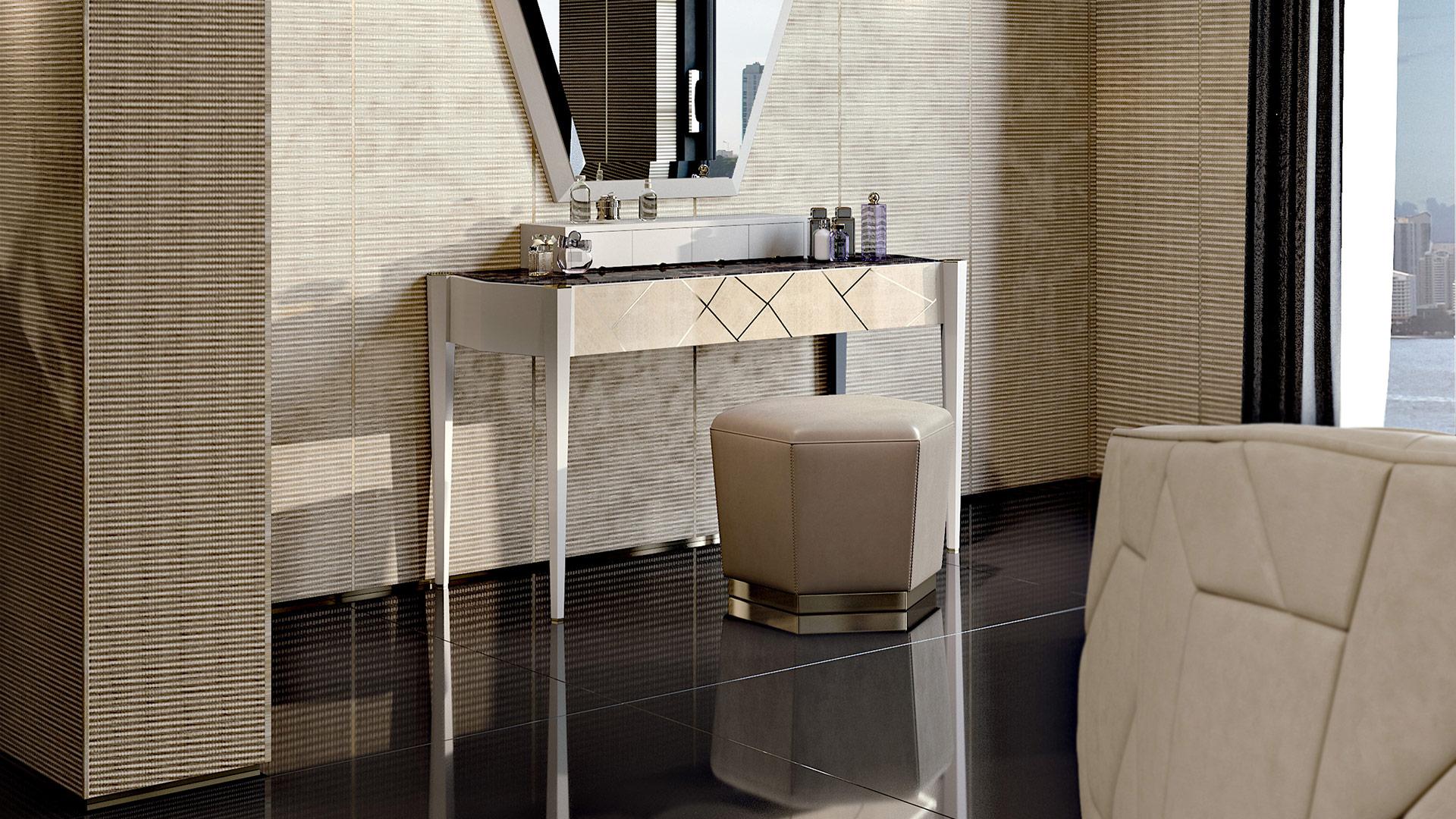 Toilette with upstaged drawers. Created to stand out and be the most luxurious collection ever. With its iconic shape almost like a diamond, enriched by the use of 