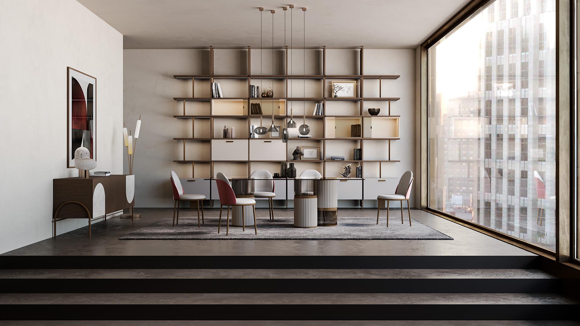 Modern wall unit that is more than a piece of furniture that serves you, it is a true piece of art.
Realized only with the best materials, it is perfect for every luxury environment from the most contemporary to the classic.
The structure is in