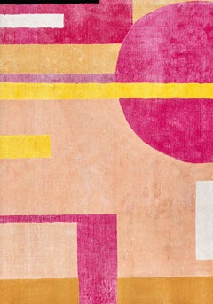 21st Century Carpet Rug Deko in Himalayan Wool and Silk Pink, Orange, Yellow