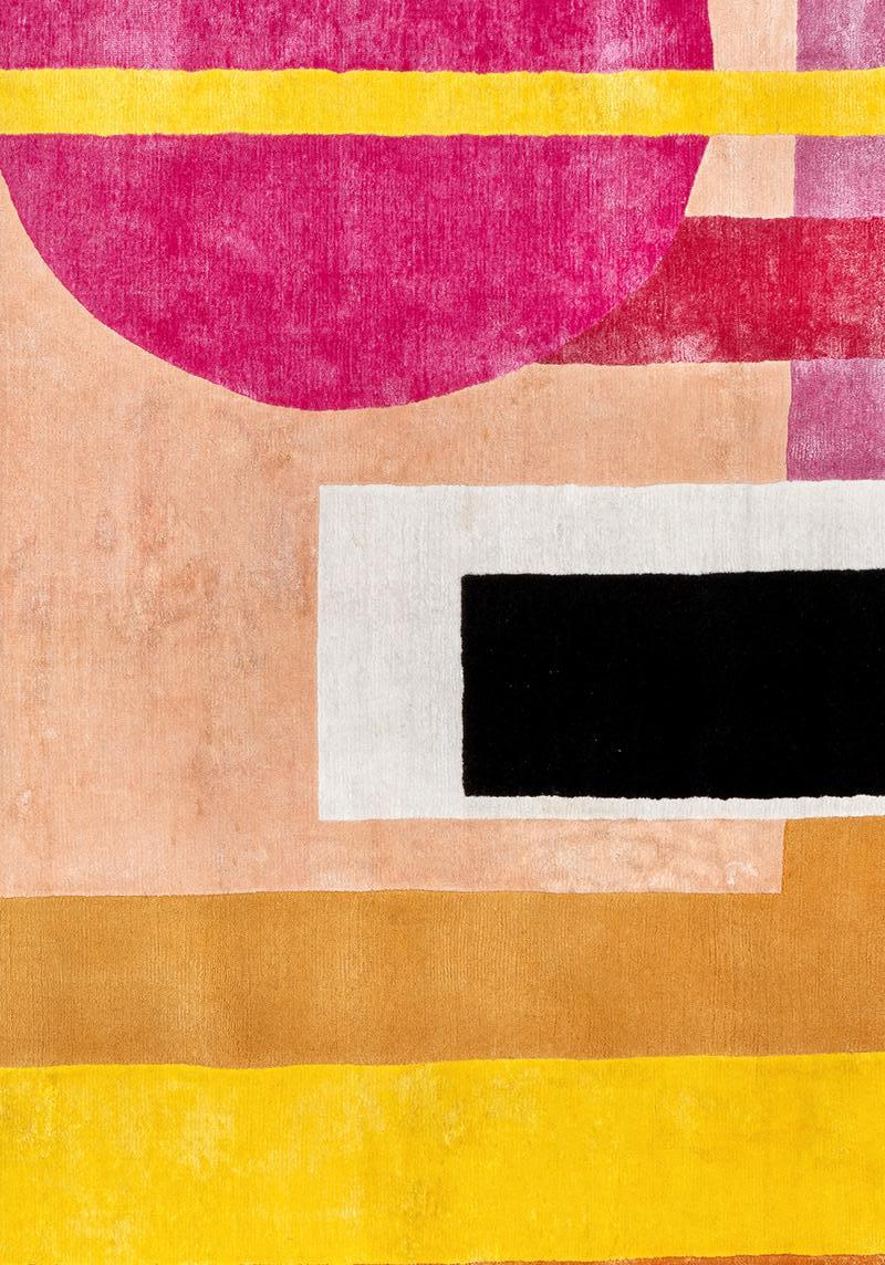 Teppich Deko des 21. Jahrhunderts aus Himalaya-Wolle und Seide in Rosa, Orange und Gelb (Handgeknüpft) im Angebot