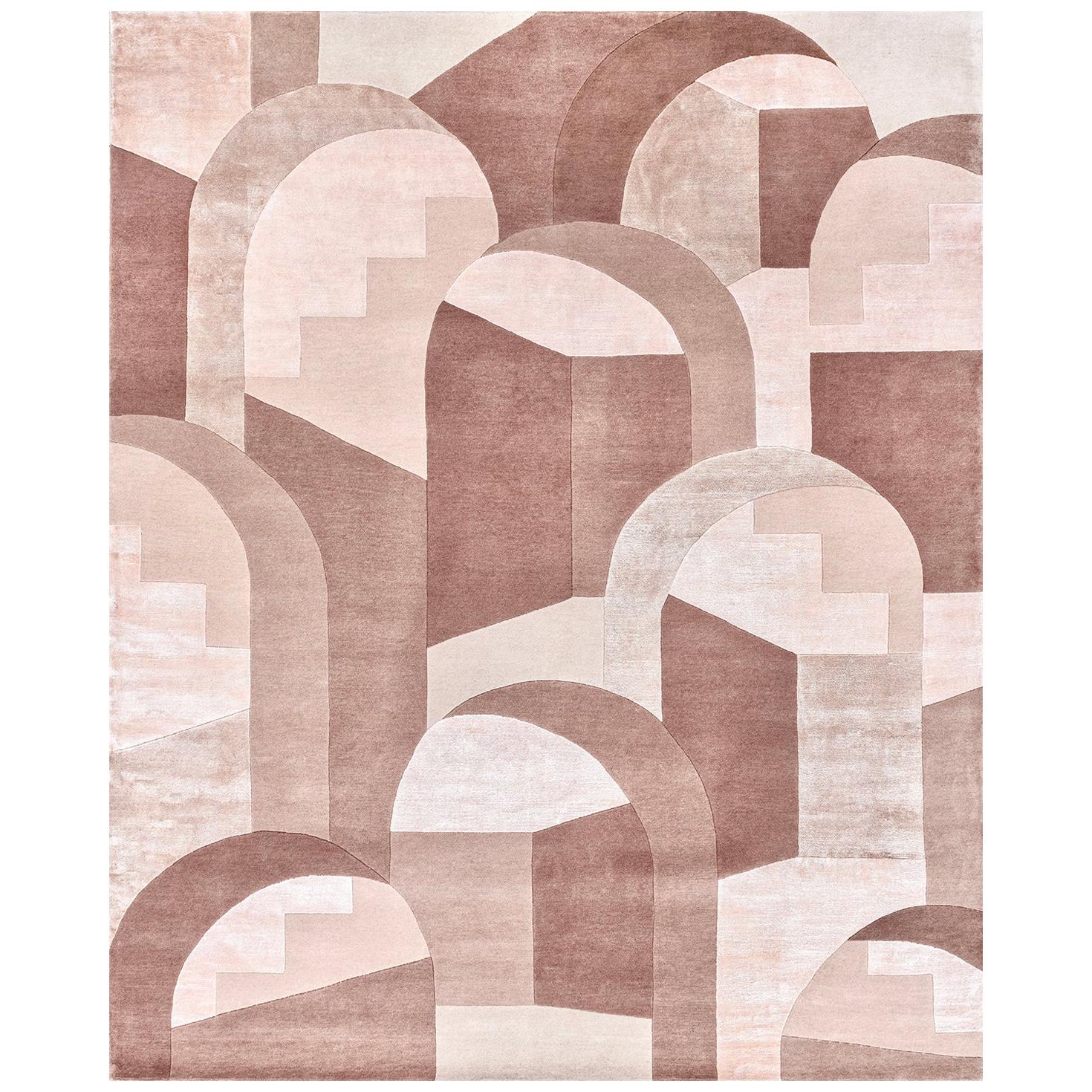 21st Century Carpet Rug Chirico in Himalayan Wool and Silk Pink, Brown, Beige