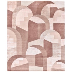 21st Century Carpet Rug Chirico in Himalayan Wool and Silk Pink, Brown, Beige