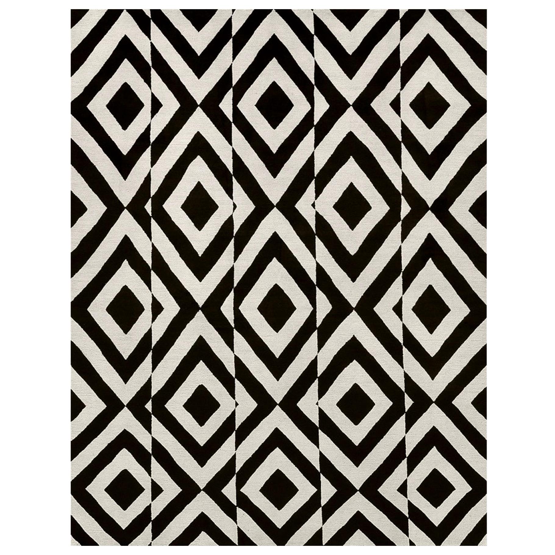 21st Century Carpet Rug Frantik in Himalayan Wool and Silk, Black, White For Sale