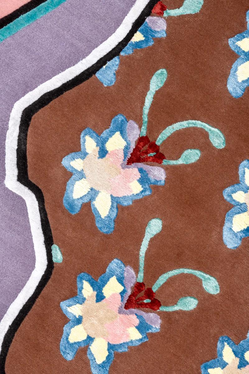 Modern 21st Century Carpet Rug Habitus Garden  Wool and Silk, Purple, Pink, Brown For Sale