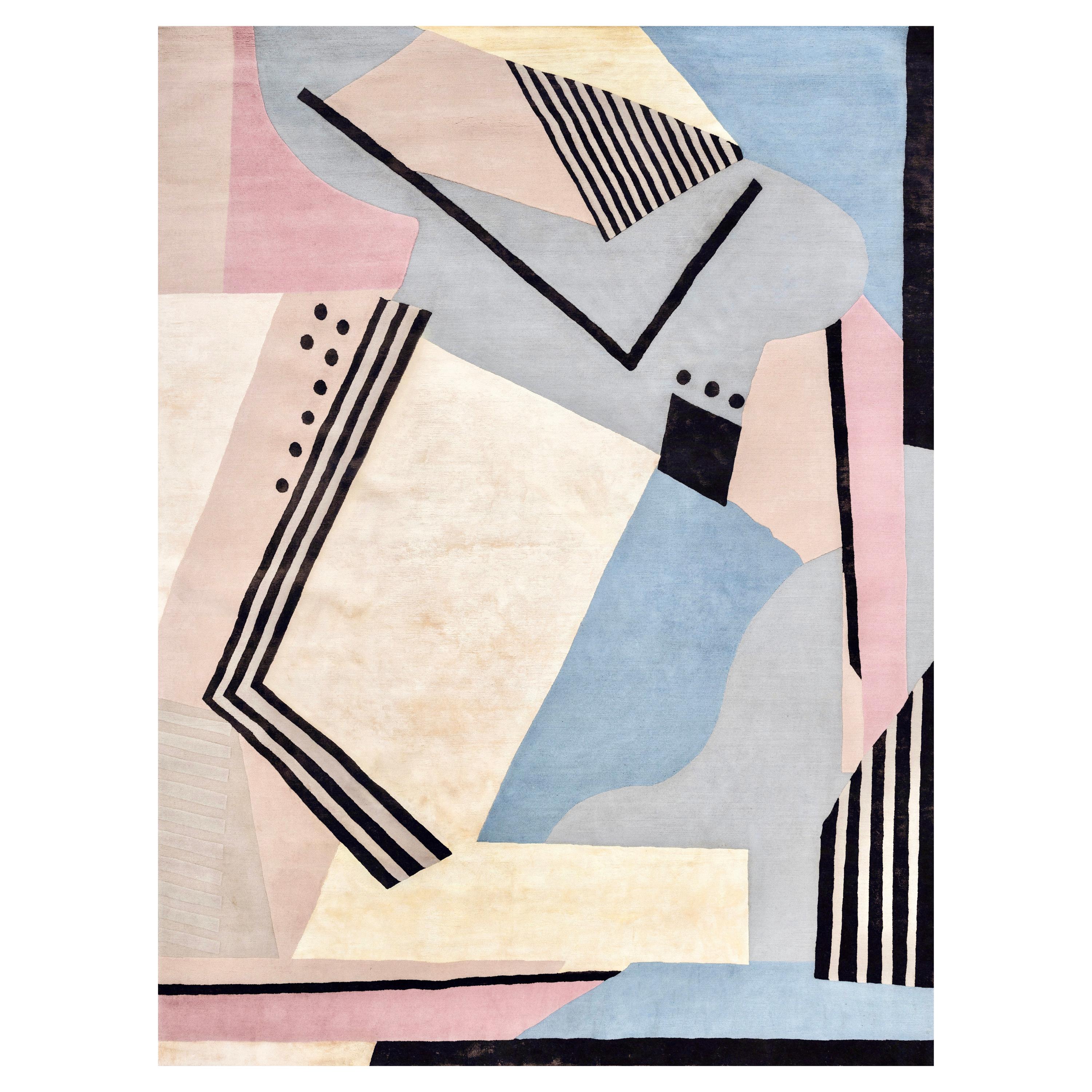 21st Century Carpet Rug Jasper in Himalayan Wool and Silk Pink, Blue, Beige