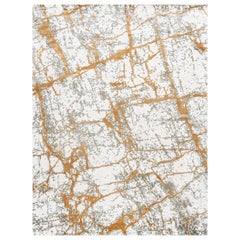 21st Century Carpet Rug Kintsugi in Himalayan Wool and Silk Ivory, Gold, Gray