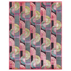 21st Century Carpet Rug Roy I in Himalayan Wool and Silk Pink, Green