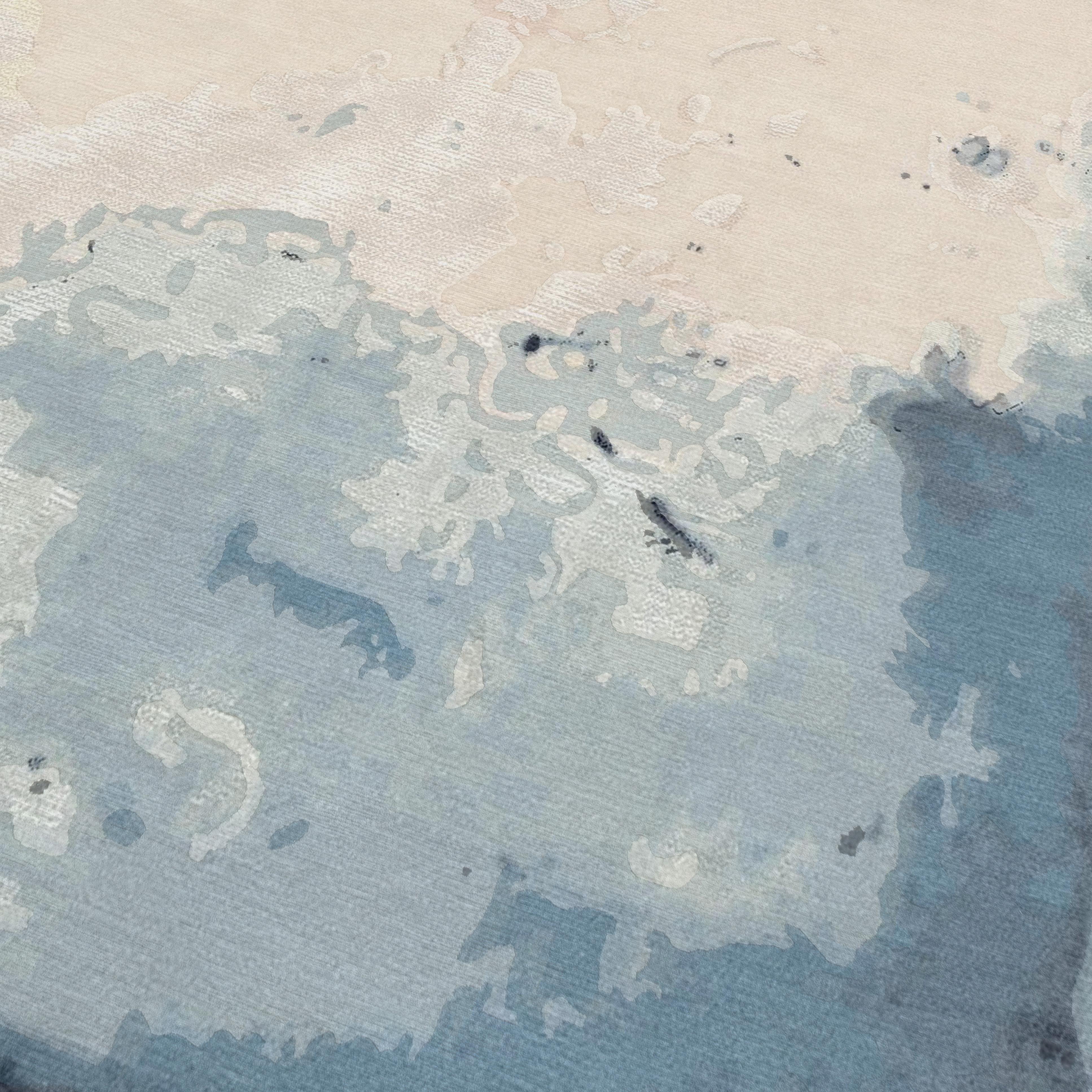 Teppich Sahara des 21. Jahrhunderts aus Himalaya-Wolle und Seide in Beige, Blau und Weiß im Zustand „Neu“ im Angebot in Milan, IT