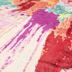 21. Jahrhundert Teppich Waschtisch aus Himalaya-Wolle und Seide, Beige, Lila, Rot