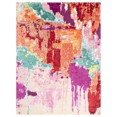 21st Century Carpet Rug Vanity in Himalayan Wool and Silk, Beige, Purple, Red